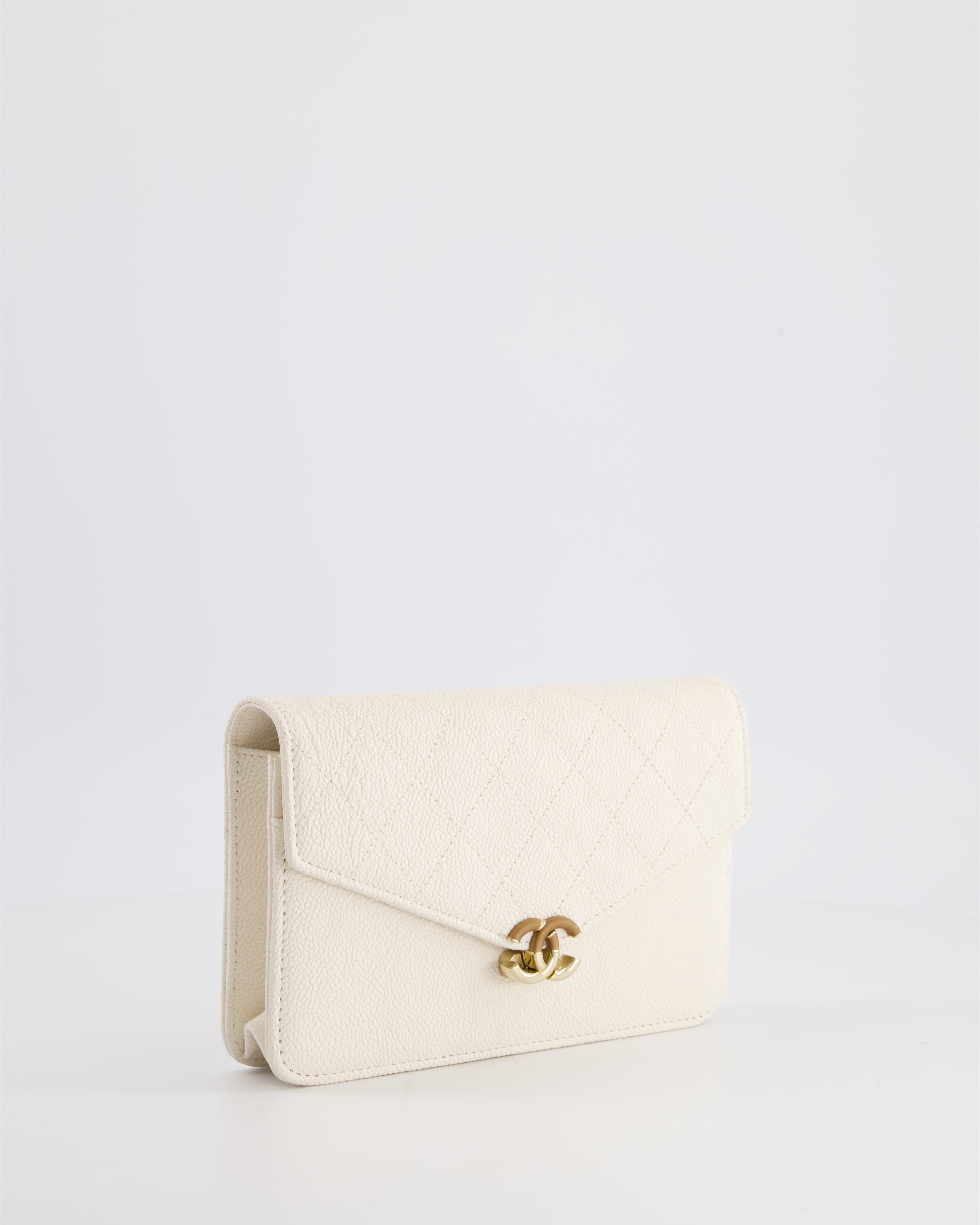 Chanel White Envelope Wallet on Chain Bag in Caviar Leather with Silver Hardware