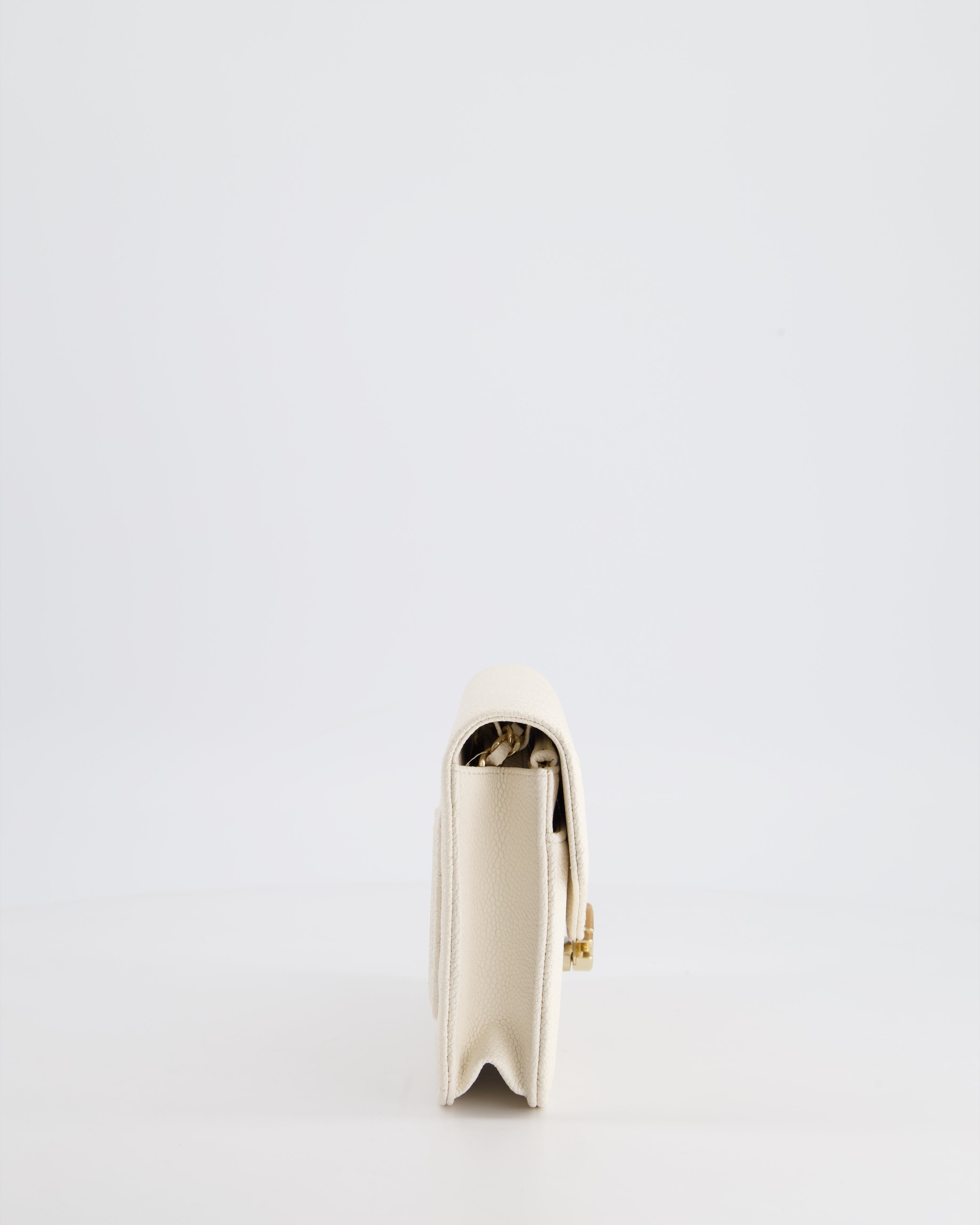 Chanel White Envelope Wallet on Chain Bag in Caviar Leather with Silver Hardware
