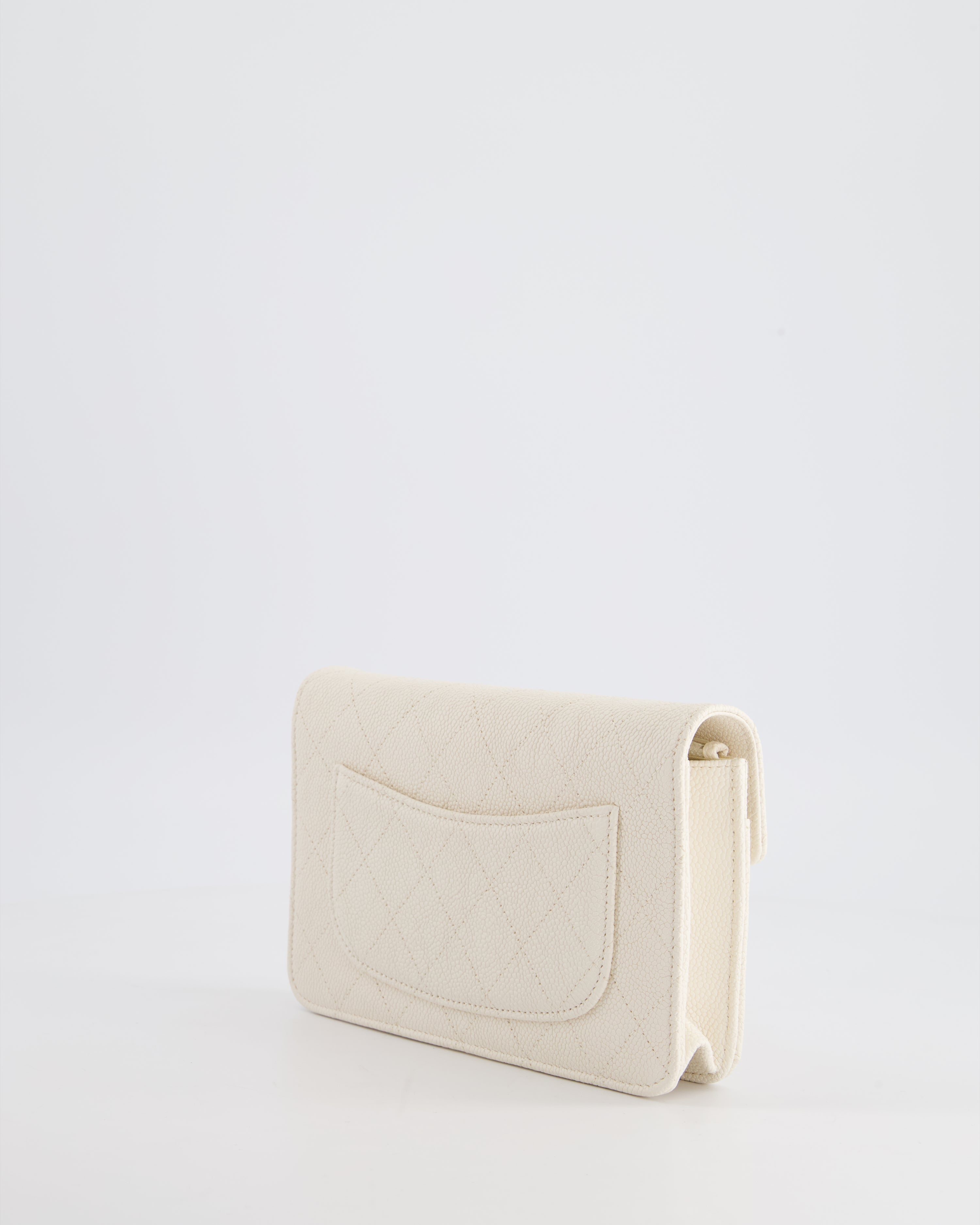 Chanel White Envelope Wallet on Chain Bag in Caviar Leather with Silver Hardware