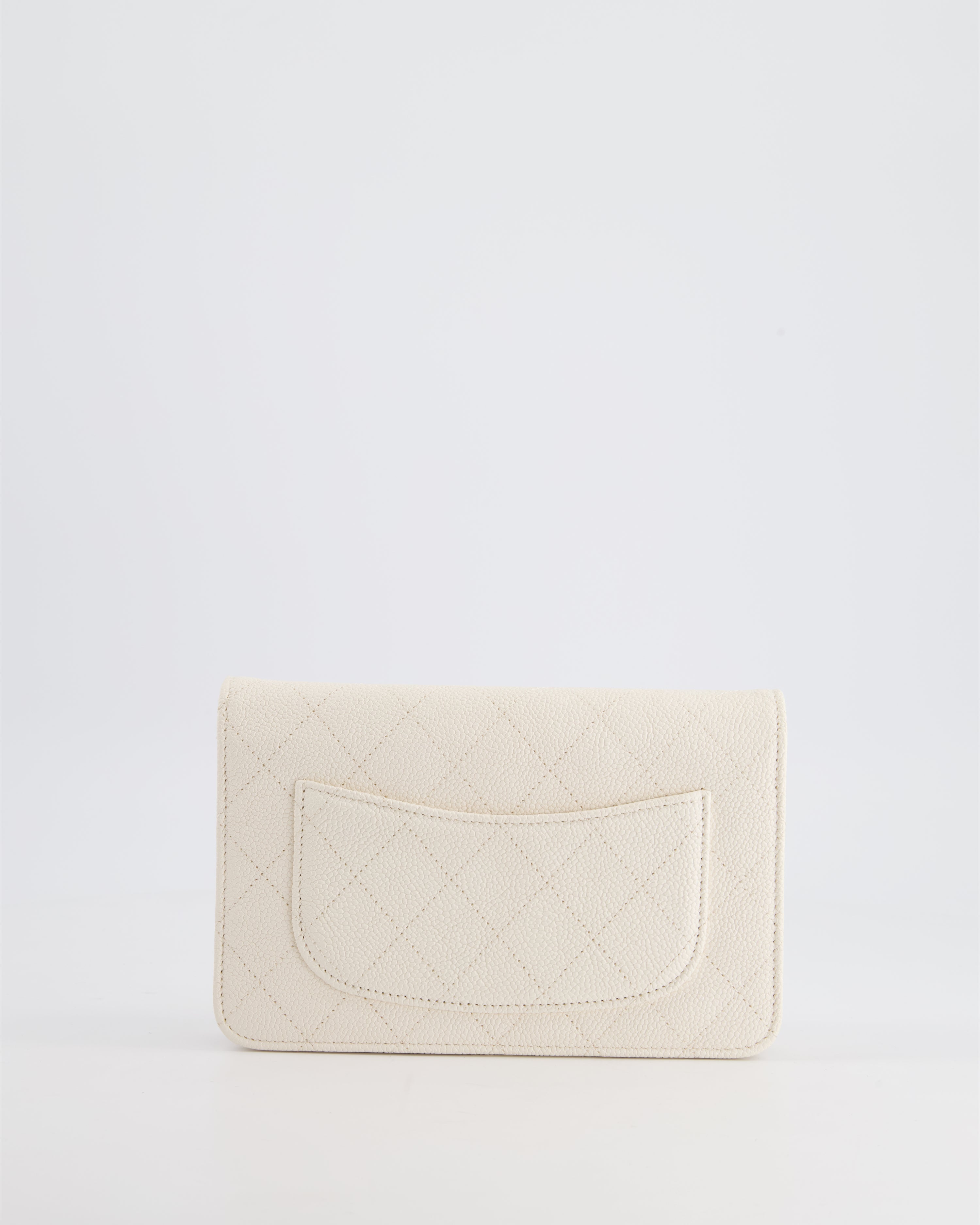 Chanel White Envelope Wallet on Chain Bag in Caviar Leather with Silver Hardware