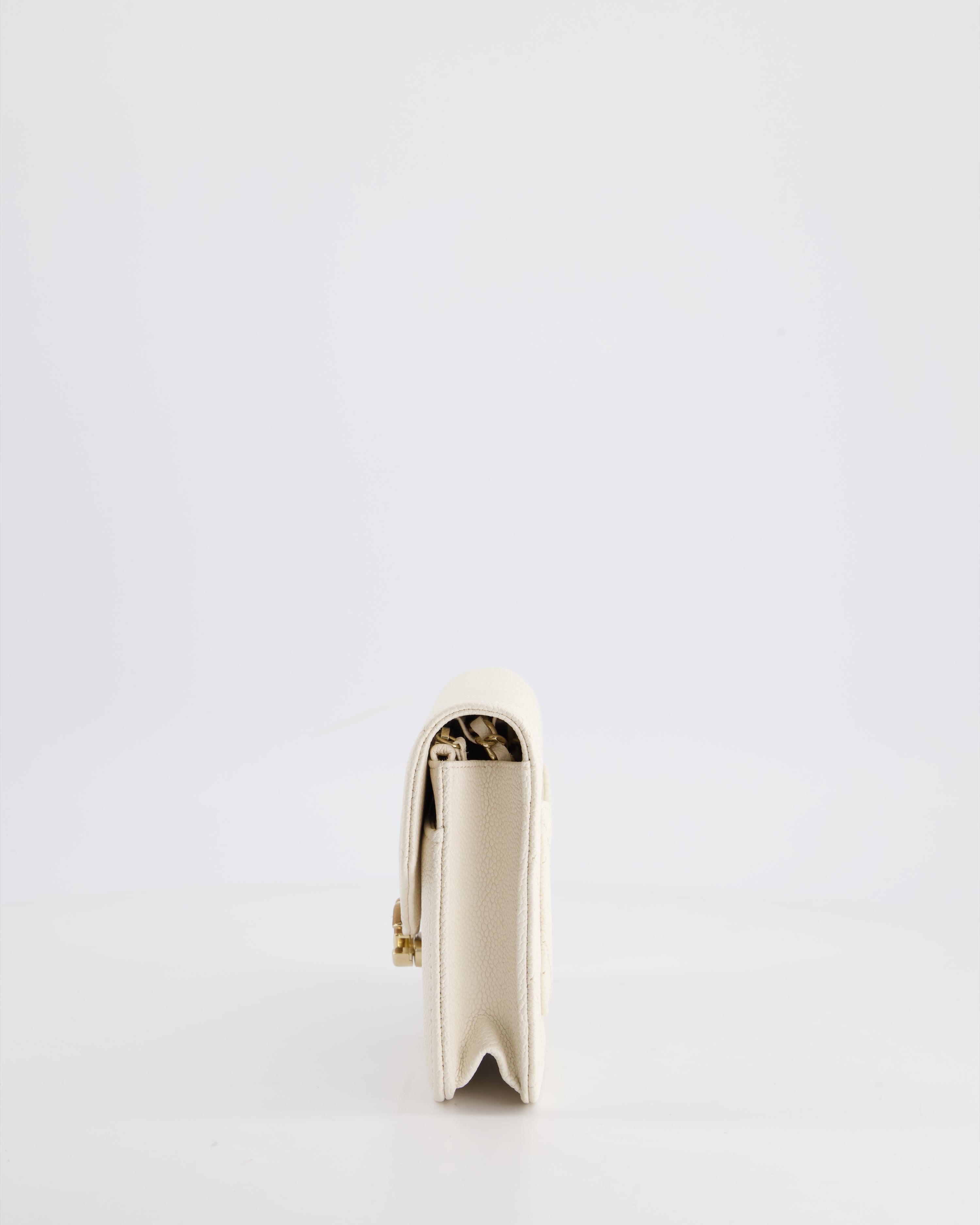 Chanel White Envelope Wallet on Chain Bag in Caviar Leather with Silver Hardware
