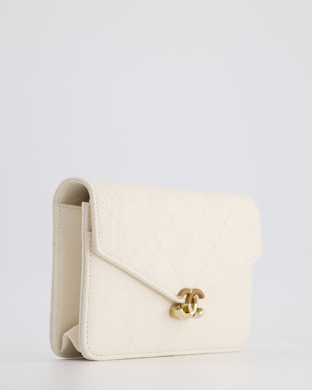 Chanel White Envelope Wallet on Chain Bag in Caviar Leather with Silver Hardware
