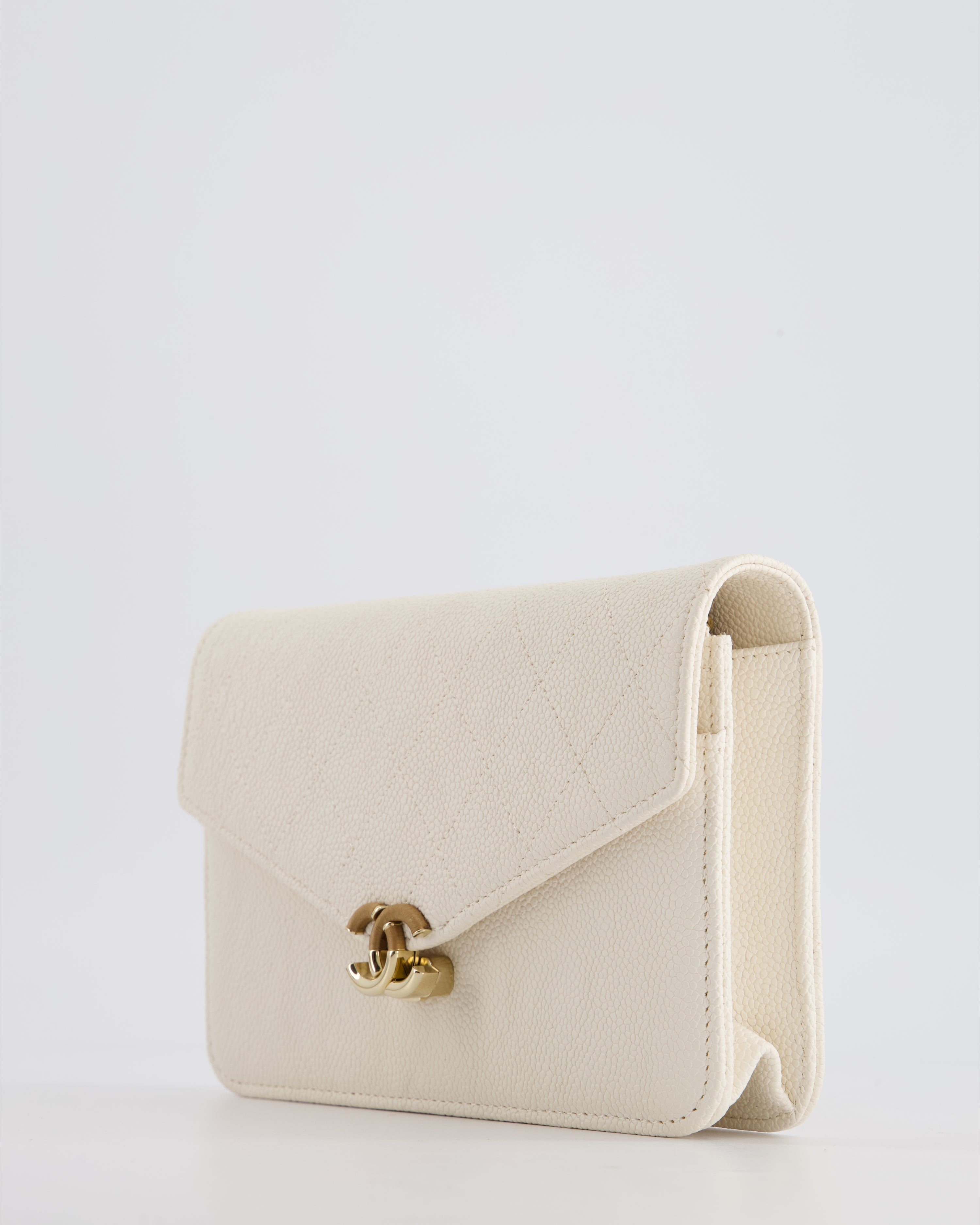 Chanel White Envelope Wallet on Chain Bag in Caviar Leather with Silver Hardware
