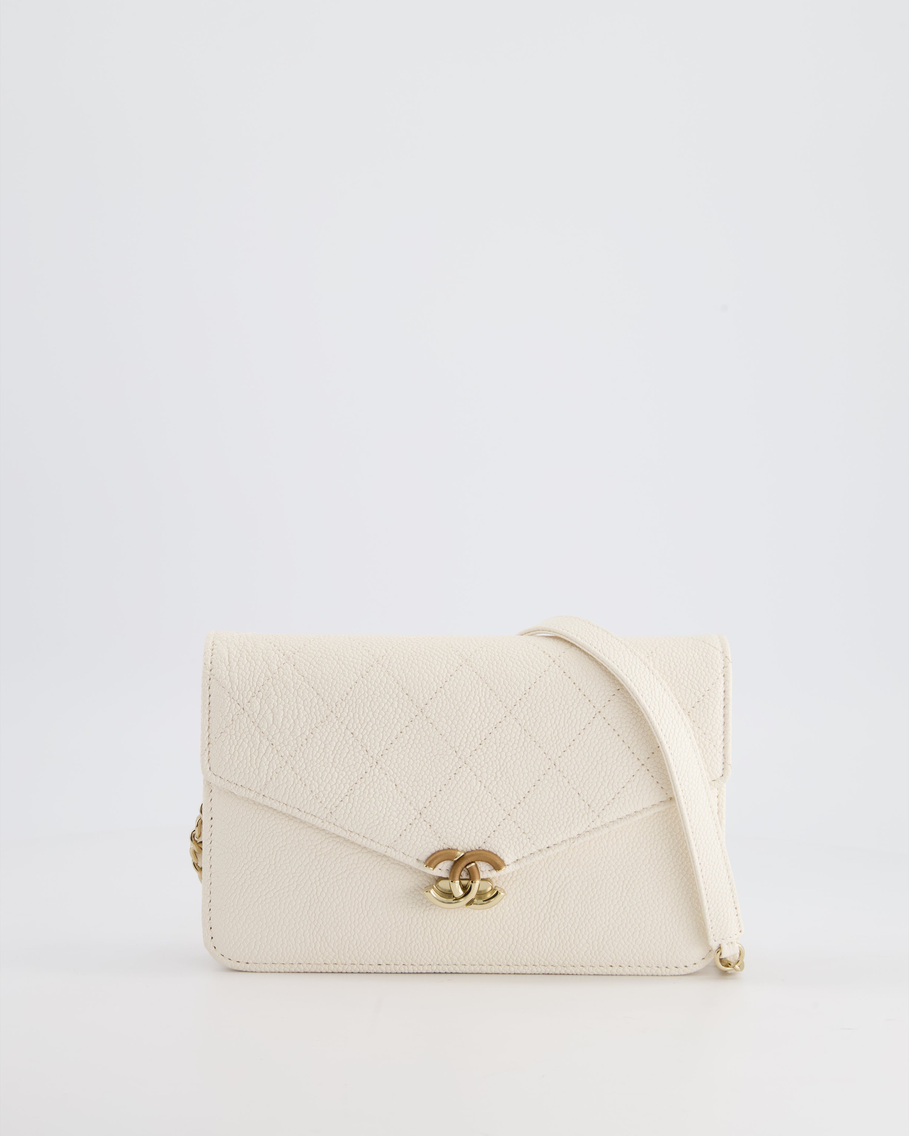 Chanel White Envelope Wallet on Chain Bag in Caviar Leather with Silver Hardware