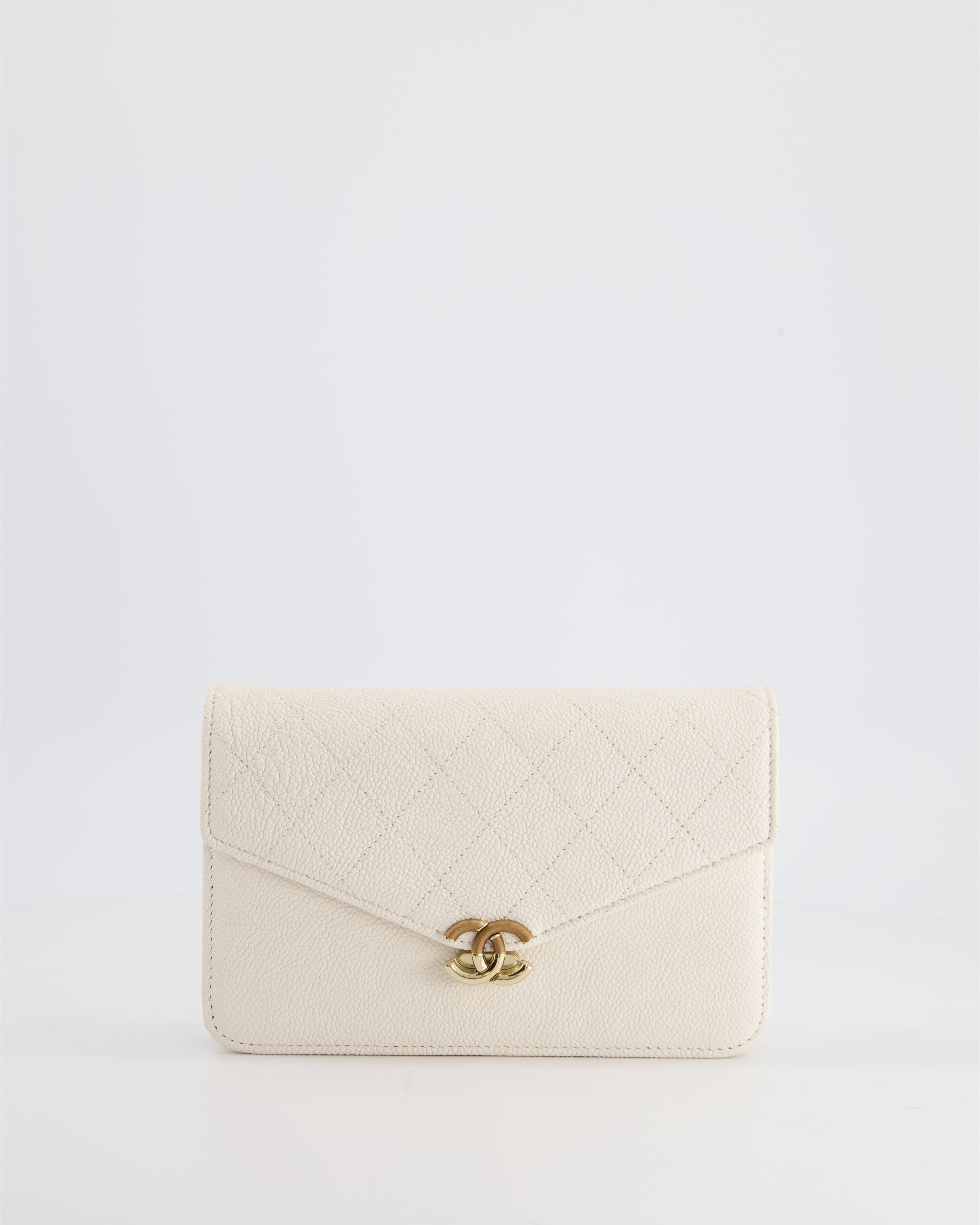 Chanel White Envelope Wallet on Chain Bag in Caviar Leather with Silver Hardware