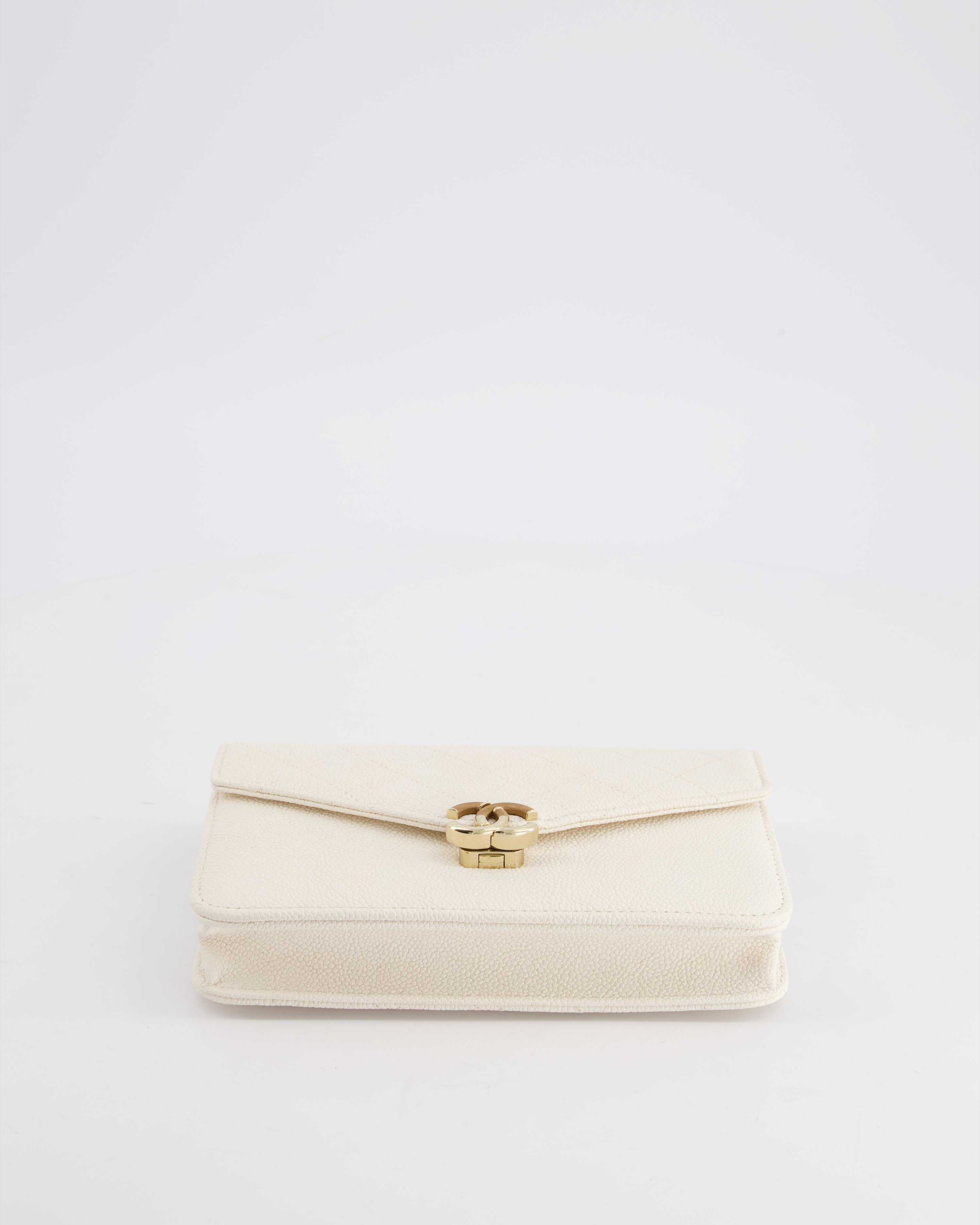 Chanel White Envelope Wallet on Chain Bag in Caviar Leather with Silver Hardware