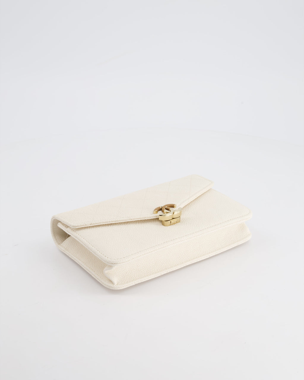 Chanel White Envelope Wallet on Chain Bag in Caviar Leather with Silver Hardware