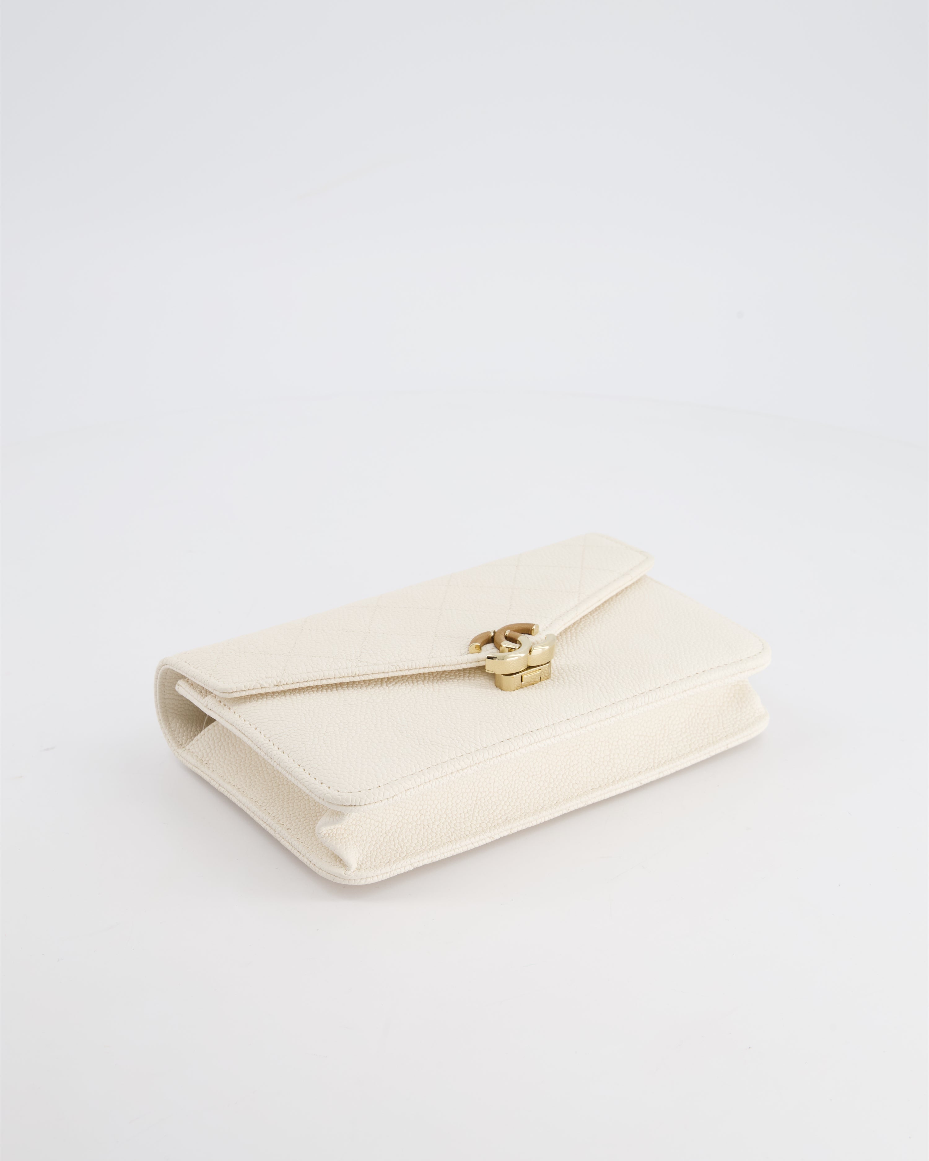 Chanel White Envelope Wallet on Chain Bag in Caviar Leather with Silver Hardware