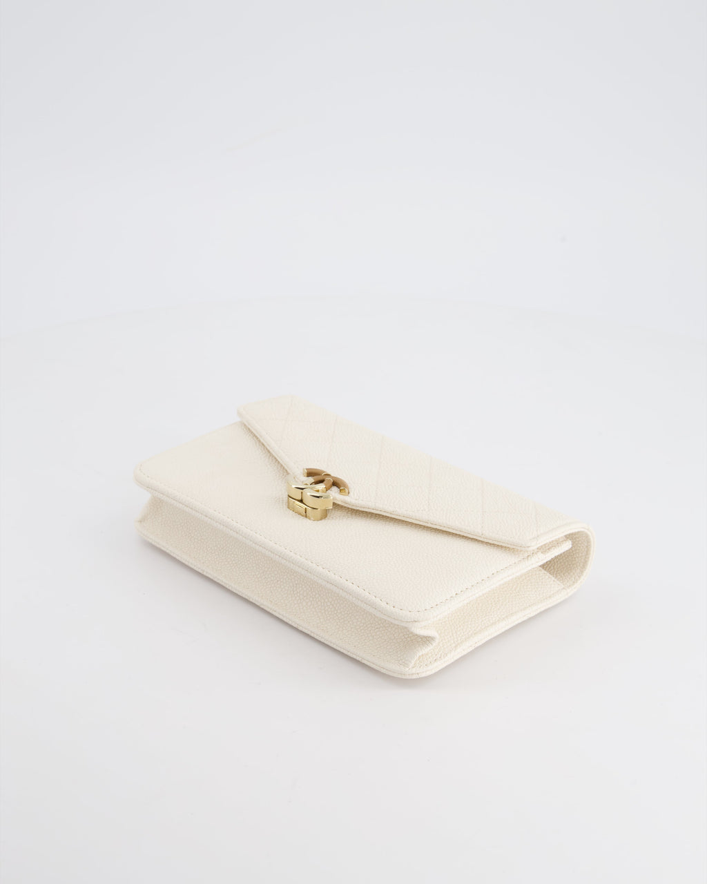 Chanel White Envelope Wallet on Chain Bag in Caviar Leather with Silver Hardware