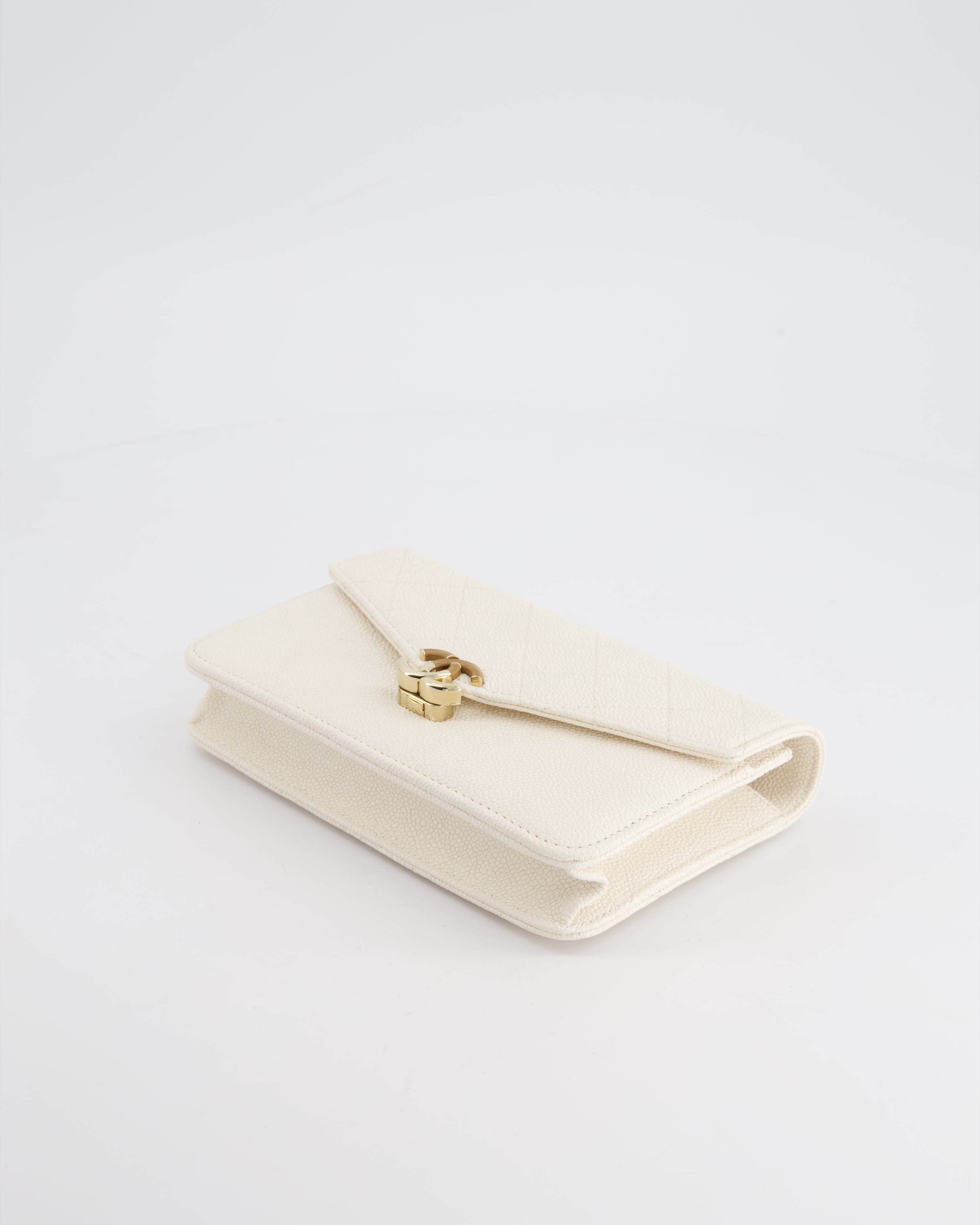 Chanel White Envelope Wallet on Chain Bag in Caviar Leather with Silver Hardware