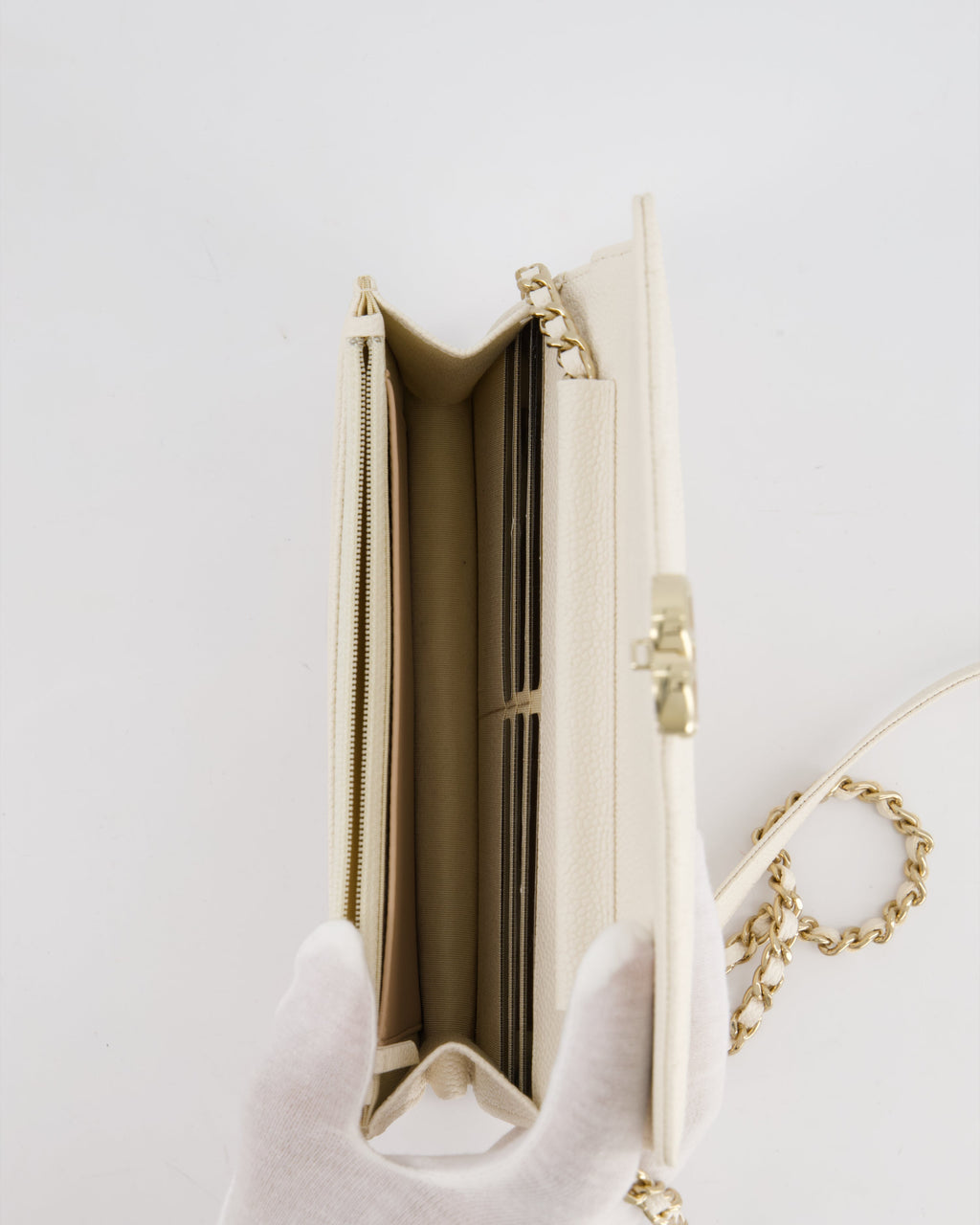 Chanel White Envelope Wallet on Chain Bag in Caviar Leather with Silver Hardware