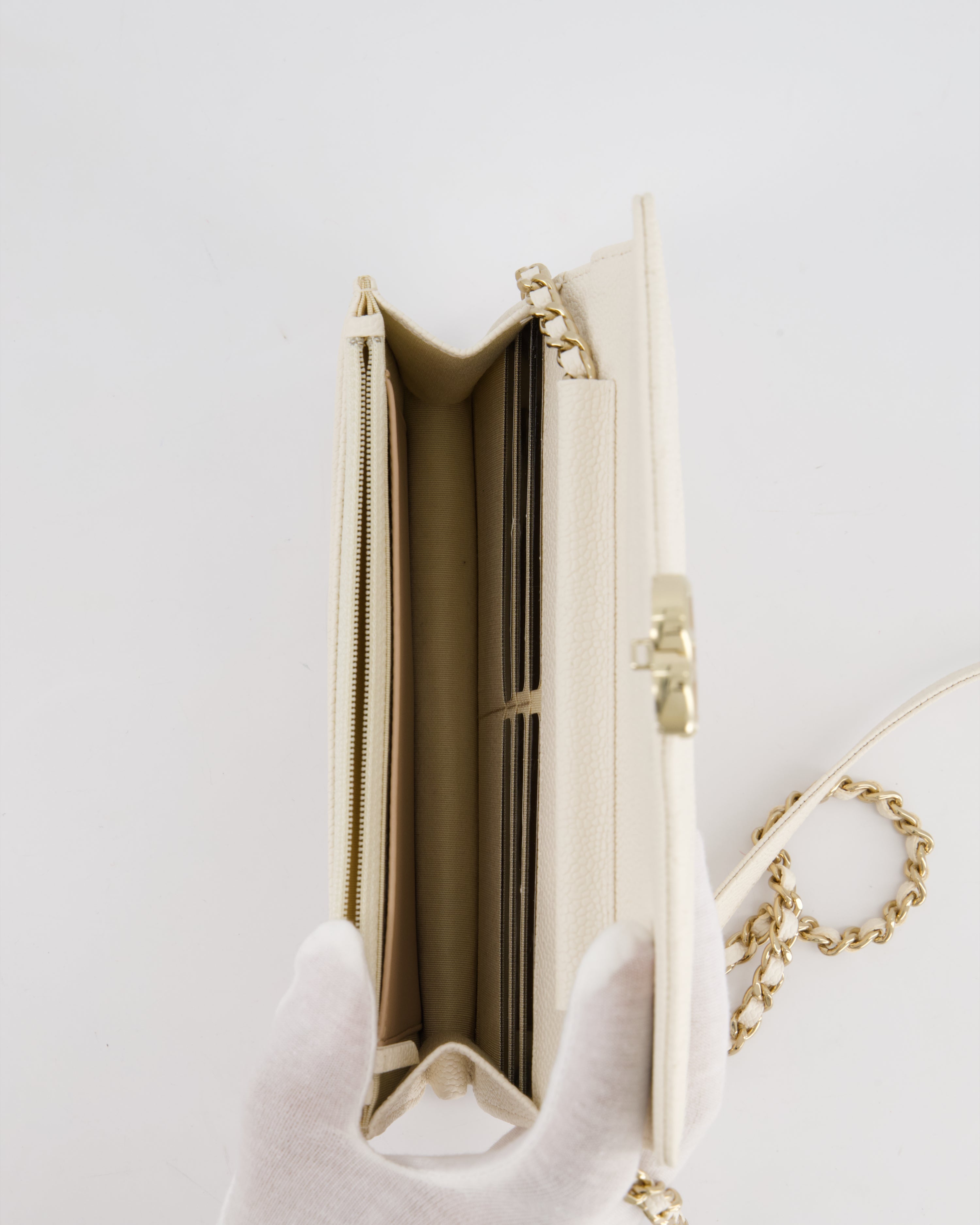 Chanel White Envelope Wallet on Chain Bag in Caviar Leather with Silver Hardware