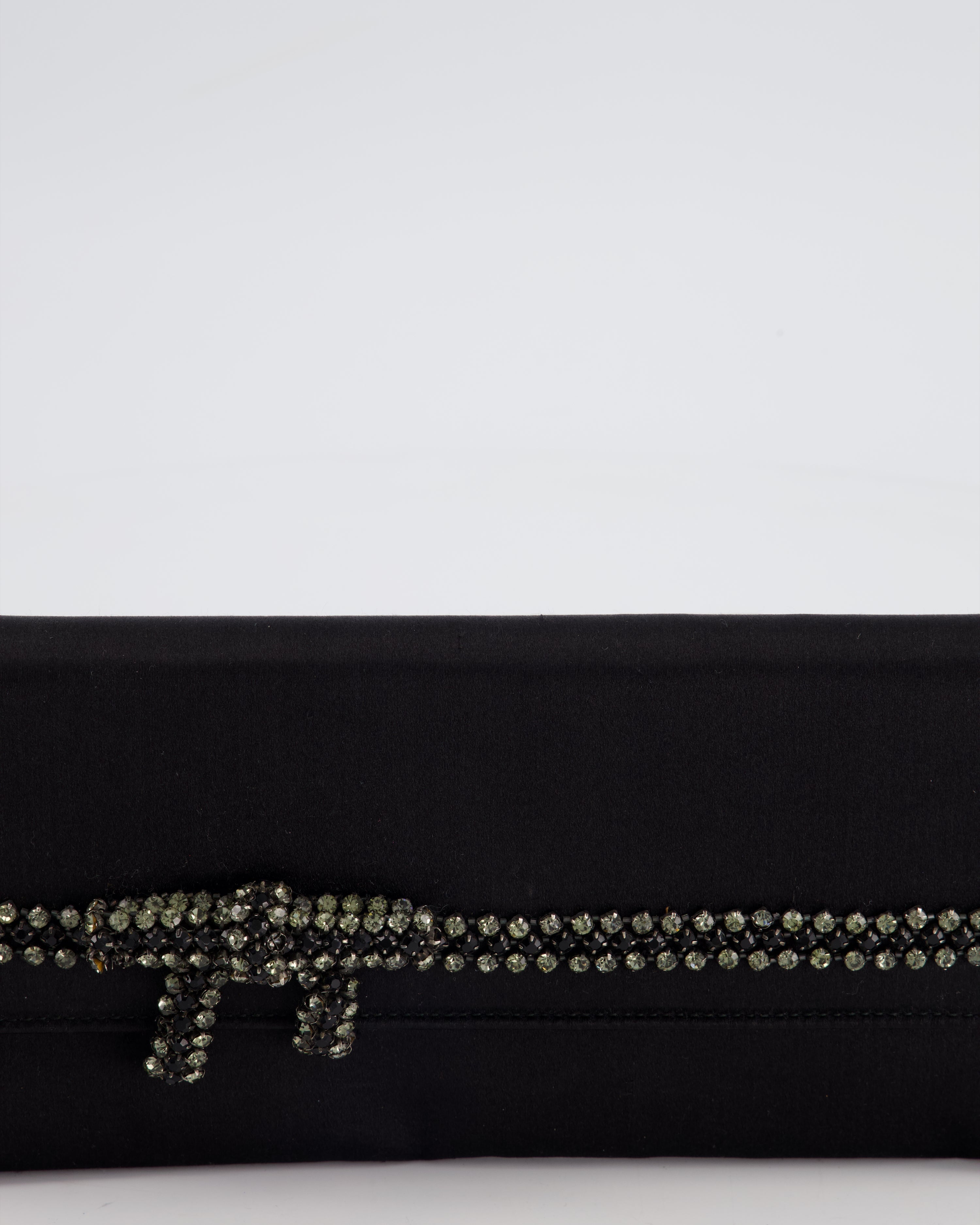 Gucci Black Rectangular Satin Clutch Bag with Embellished Bow Detail