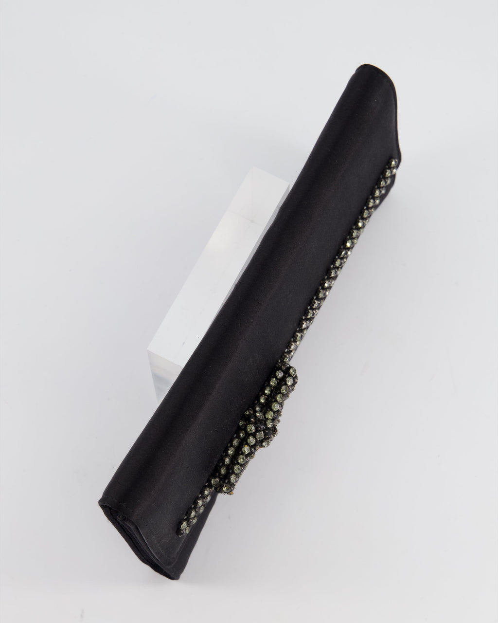 Gucci Black Rectangular Satin Clutch Bag with Embellished Bow Detail