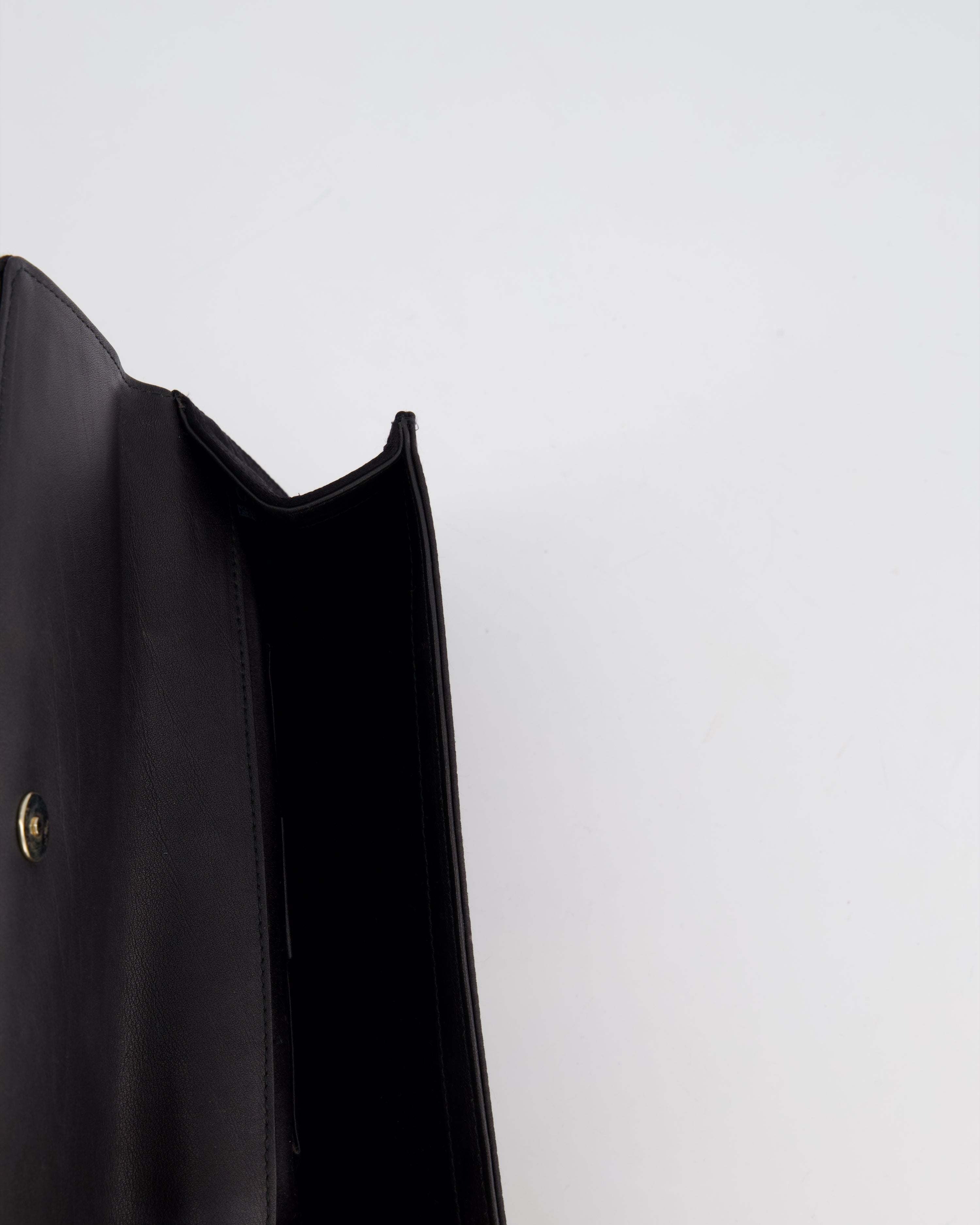 Gucci Black Rectangular Satin Clutch Bag with Embellished Bow Detail