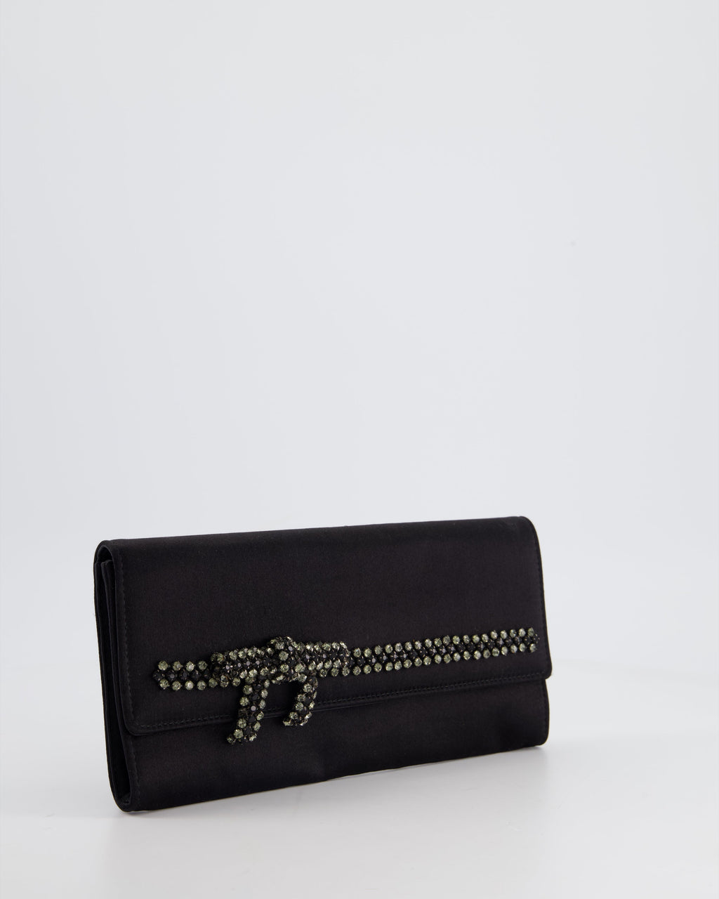 Gucci Black Rectangular Satin Clutch Bag with Embellished Bow Detail