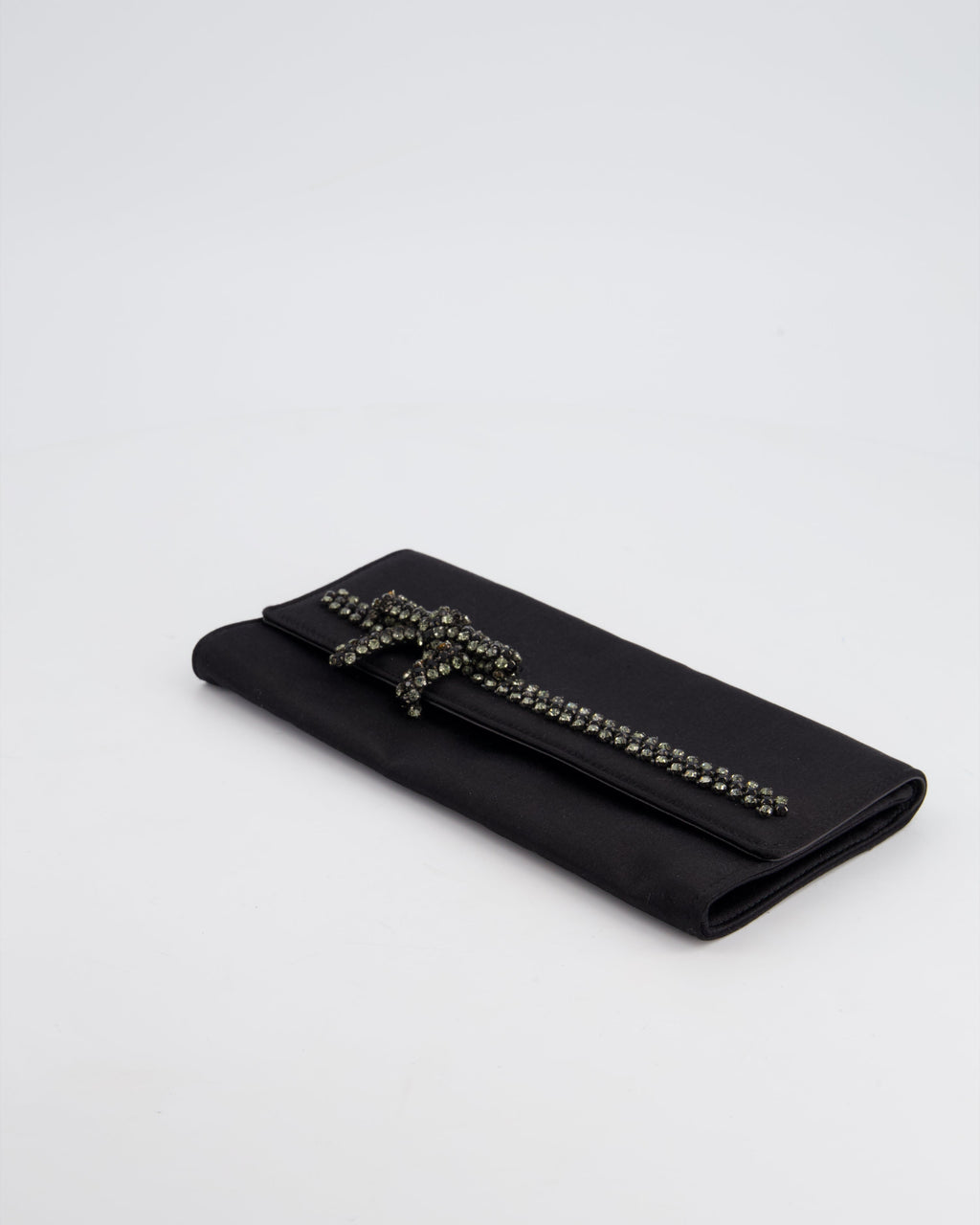 Gucci Black Rectangular Satin Clutch Bag with Embellished Bow Detail
