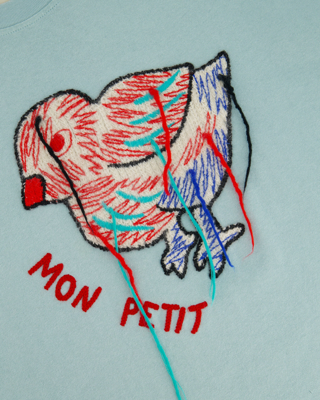Gucci Baby Blue Cotton T Shirt with Embroidered Bird Size S (UK 8)