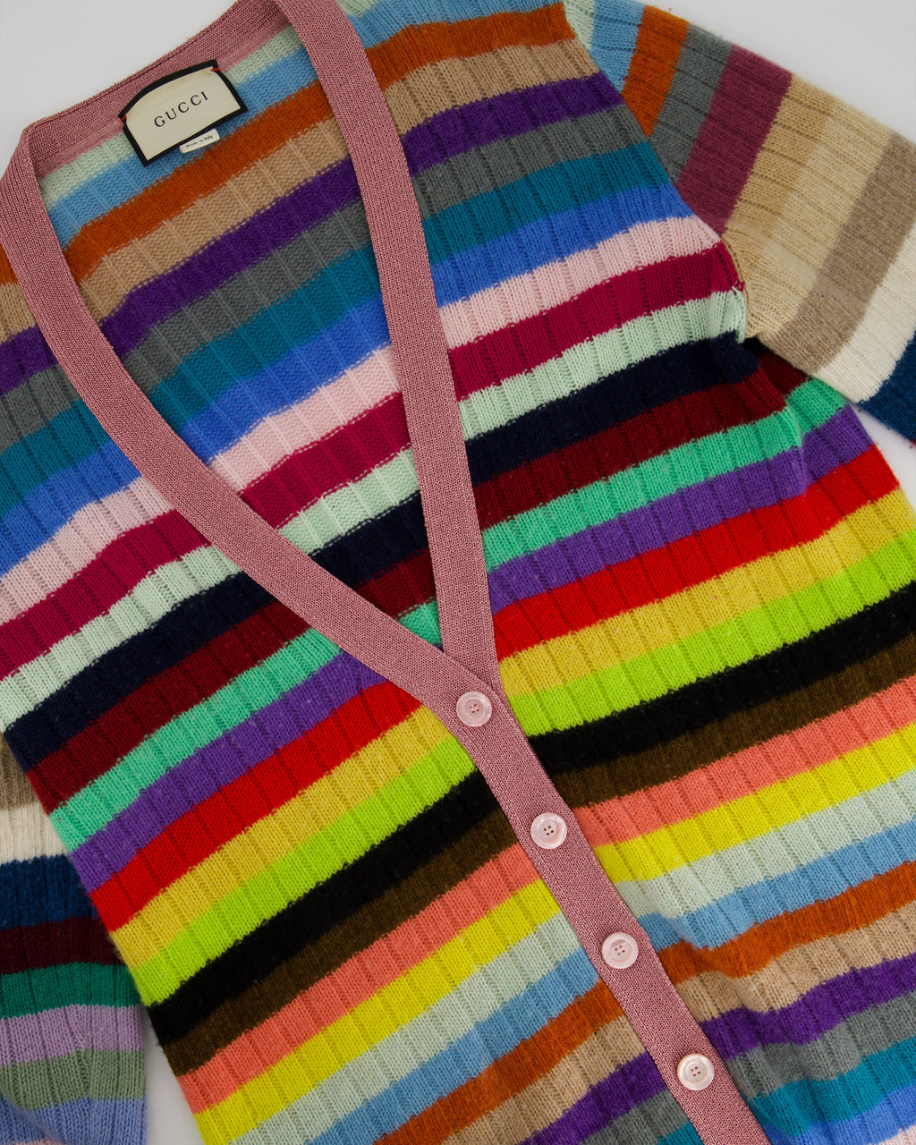 Gucci Multicoloured Cashmere Cardigan with Metallic Cuff & Collar Detail Size XL (UK 10-14)
