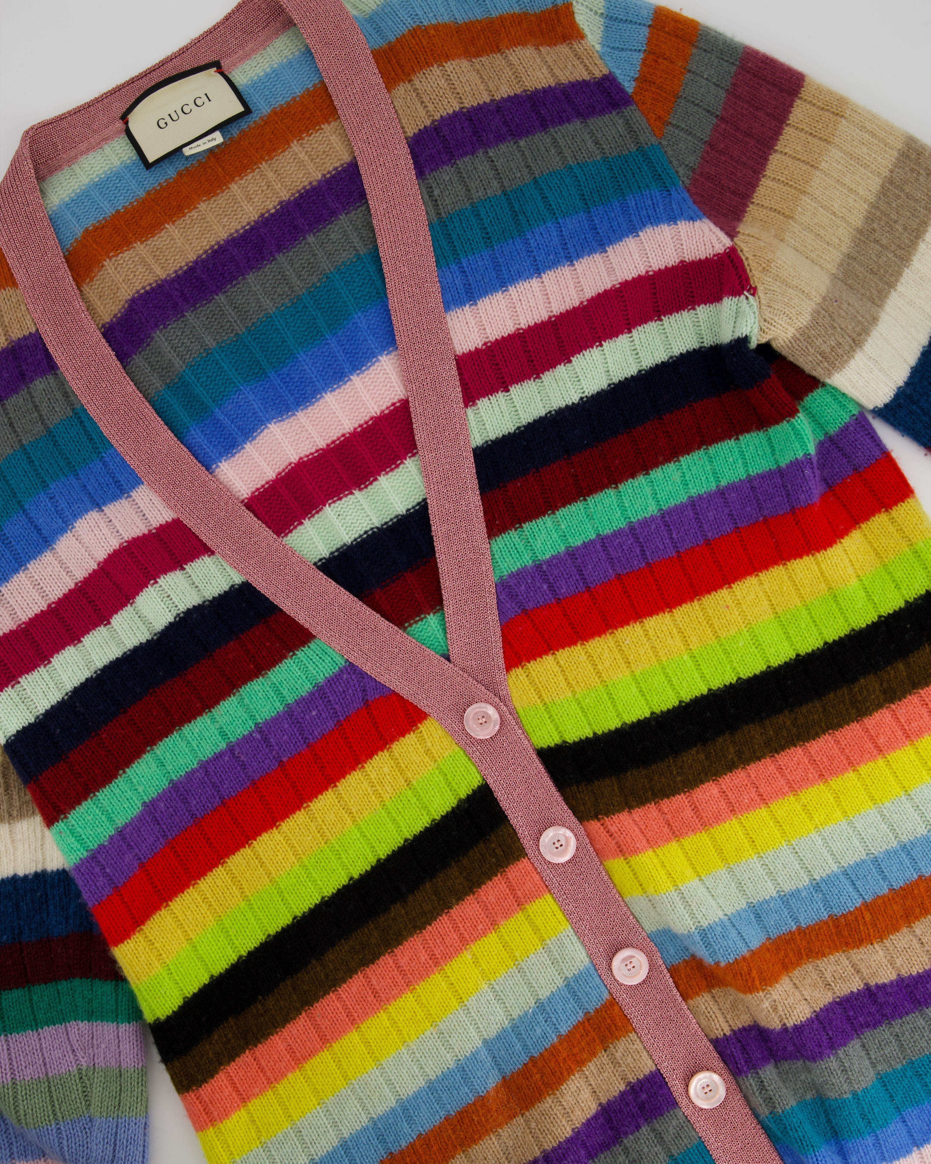 Gucci Multicoloured Cashmere Cardigan with Metallic Cuff & Collar Detail Size XL (UK 10-14)
