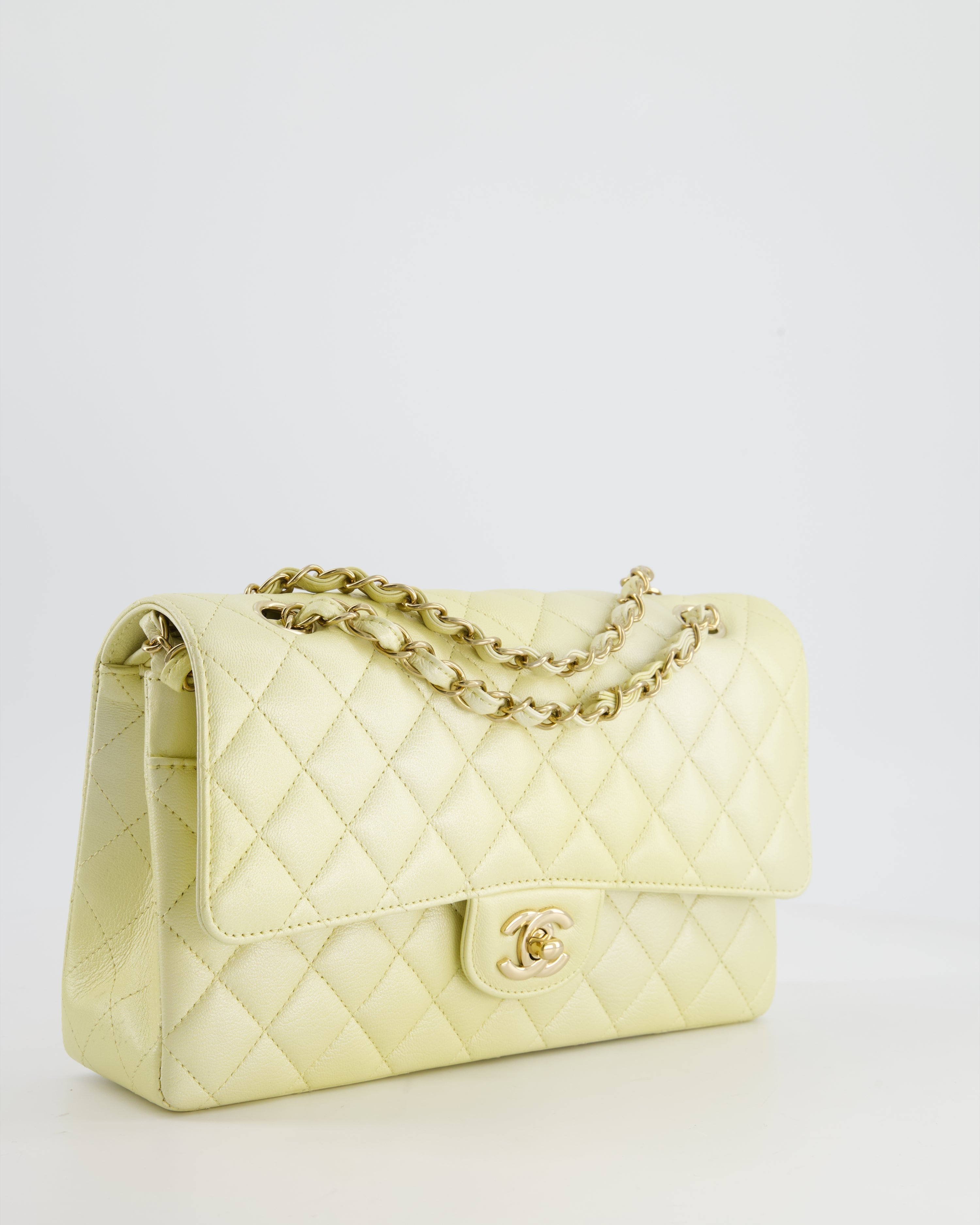 Chanel Lemon Sobert Shimmer Medium Classic Double Flap Bag in Iridescent Calfskin Gold Hardware  RRP £8,530