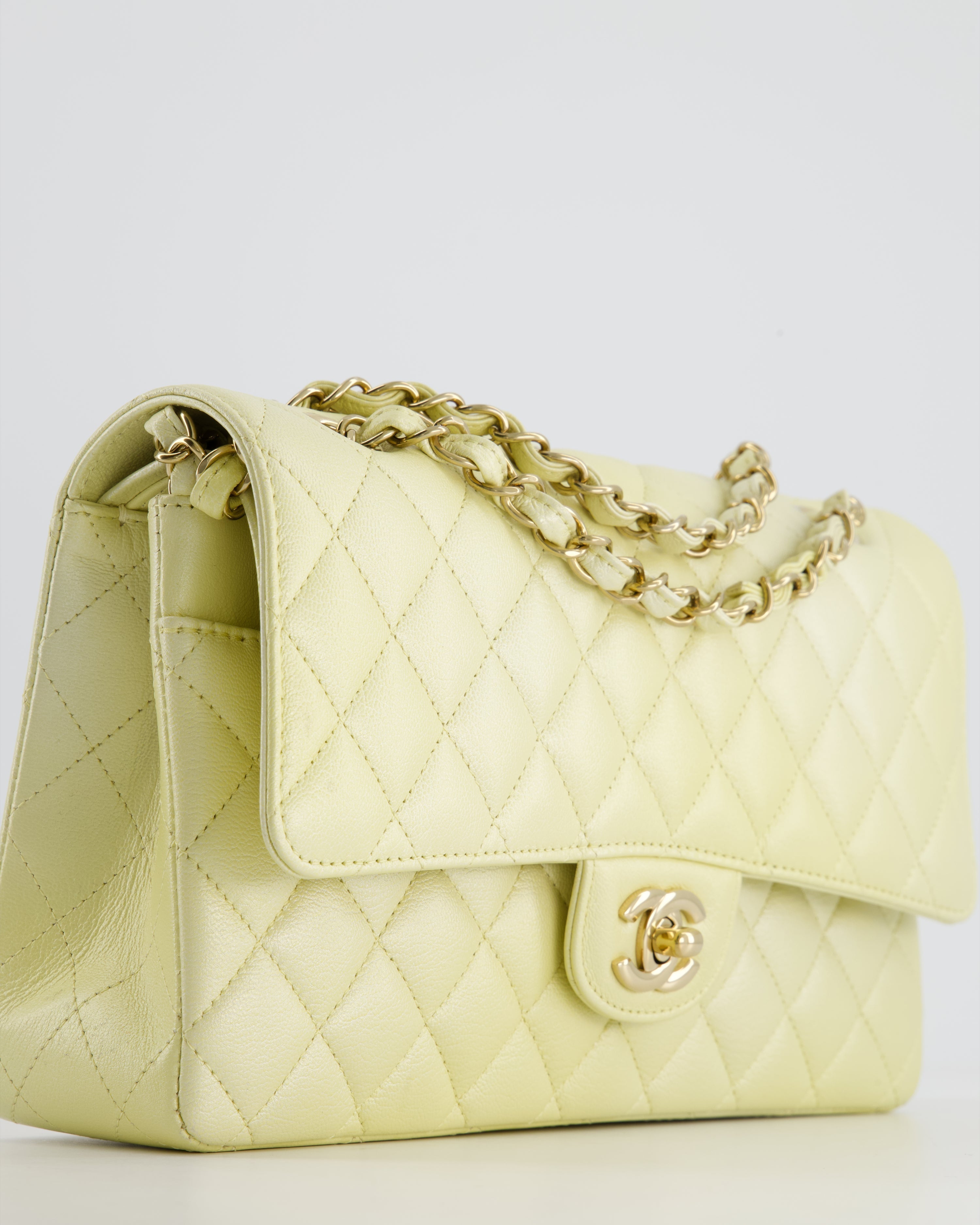 Chanel Lemon Sobert Shimmer Medium Classic Double Flap Bag in Iridescent Calfskin Gold Hardware  RRP £8,530