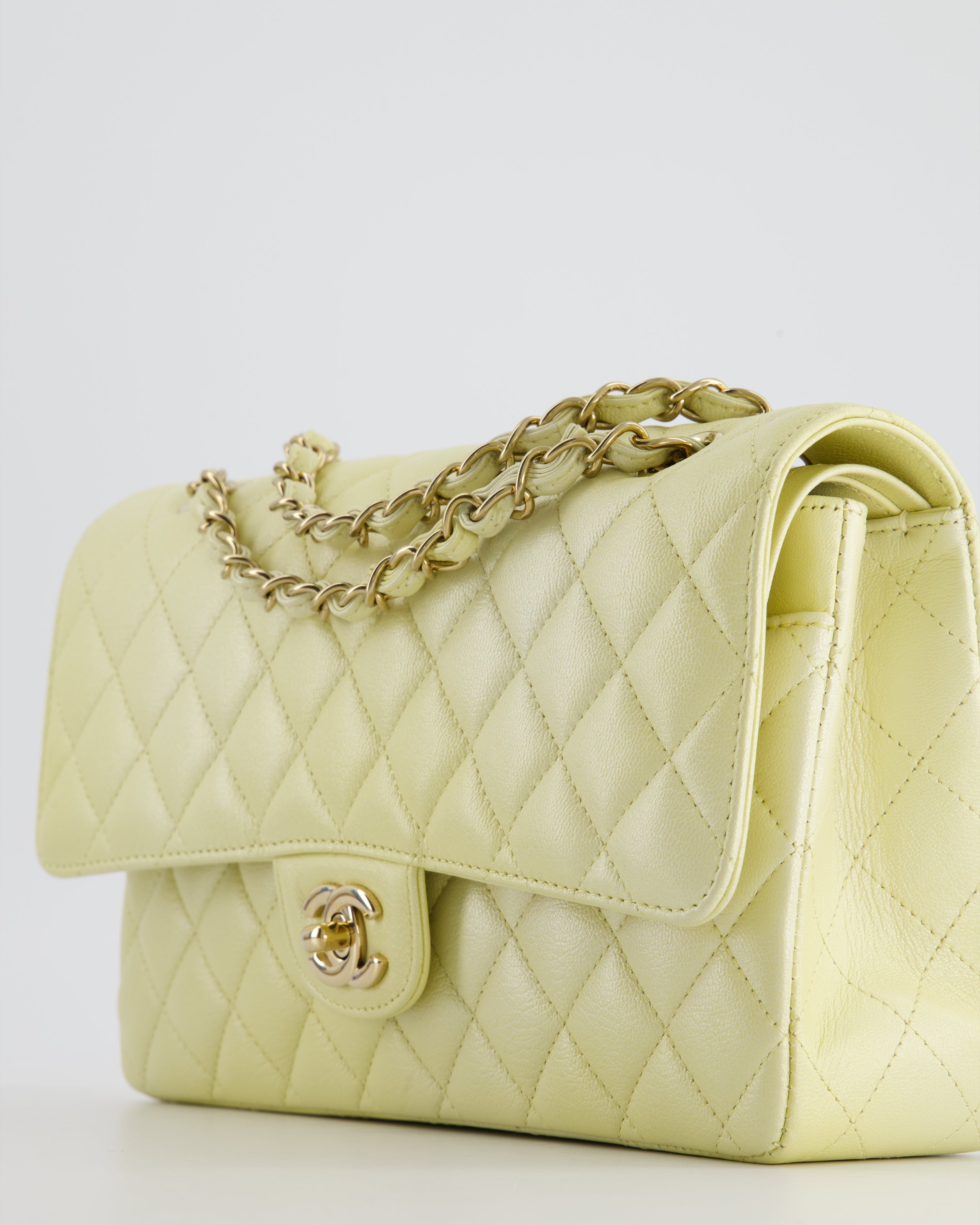 Chanel Lemon Sobert Shimmer Medium Classic Double Flap Bag in Iridescent Calfskin Gold Hardware  RRP £8,530