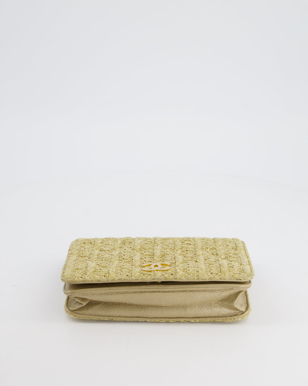 Chanel Raffia Wallet on Chain Bag in Gold Lambskin with Gold Hardware and Charm Detail
