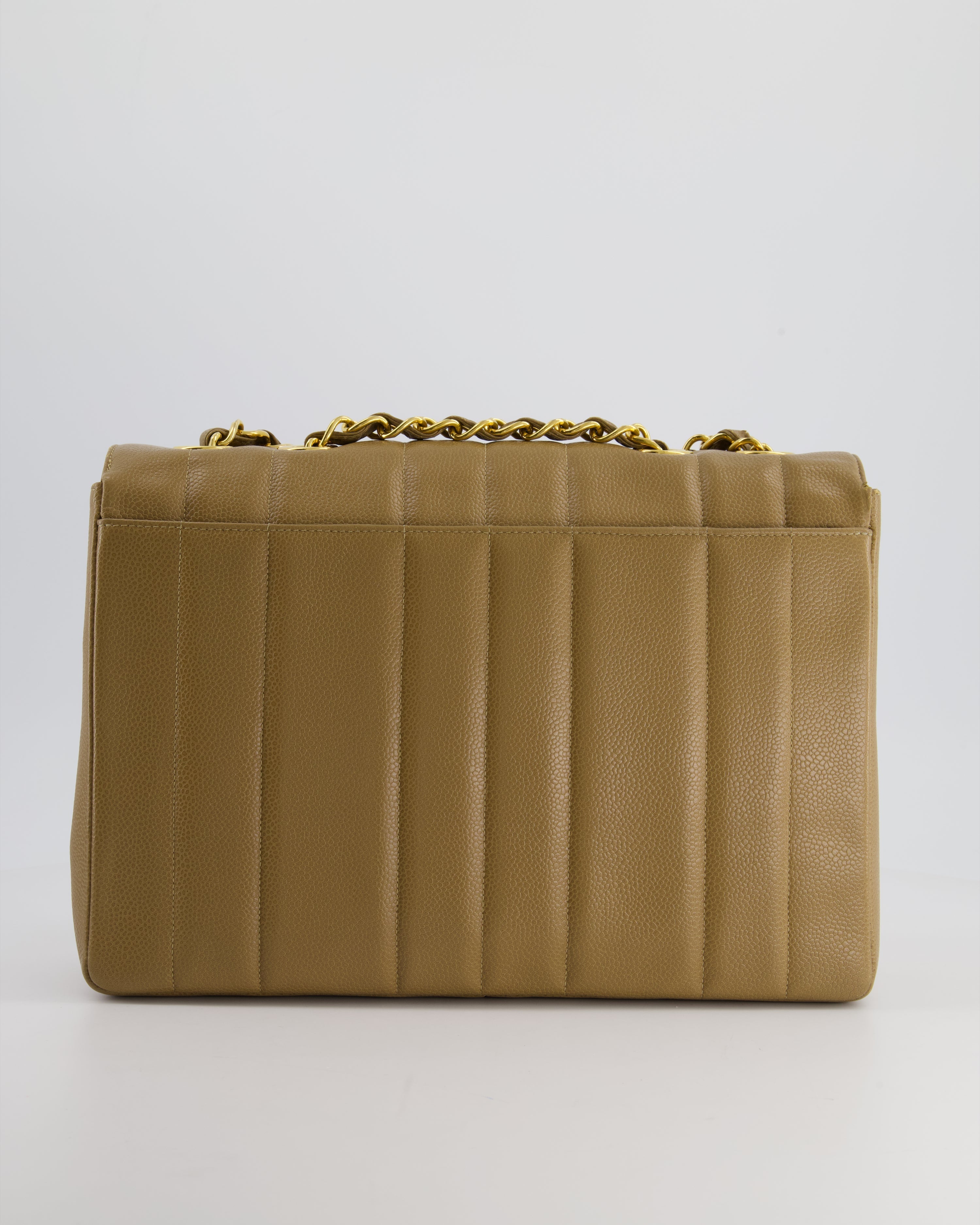 VINTAGE* Chanel Caramel Jumbo Mademoiselle Caviar Flap Bag with Vertical Stitch Detail & 24K Gold Hardware