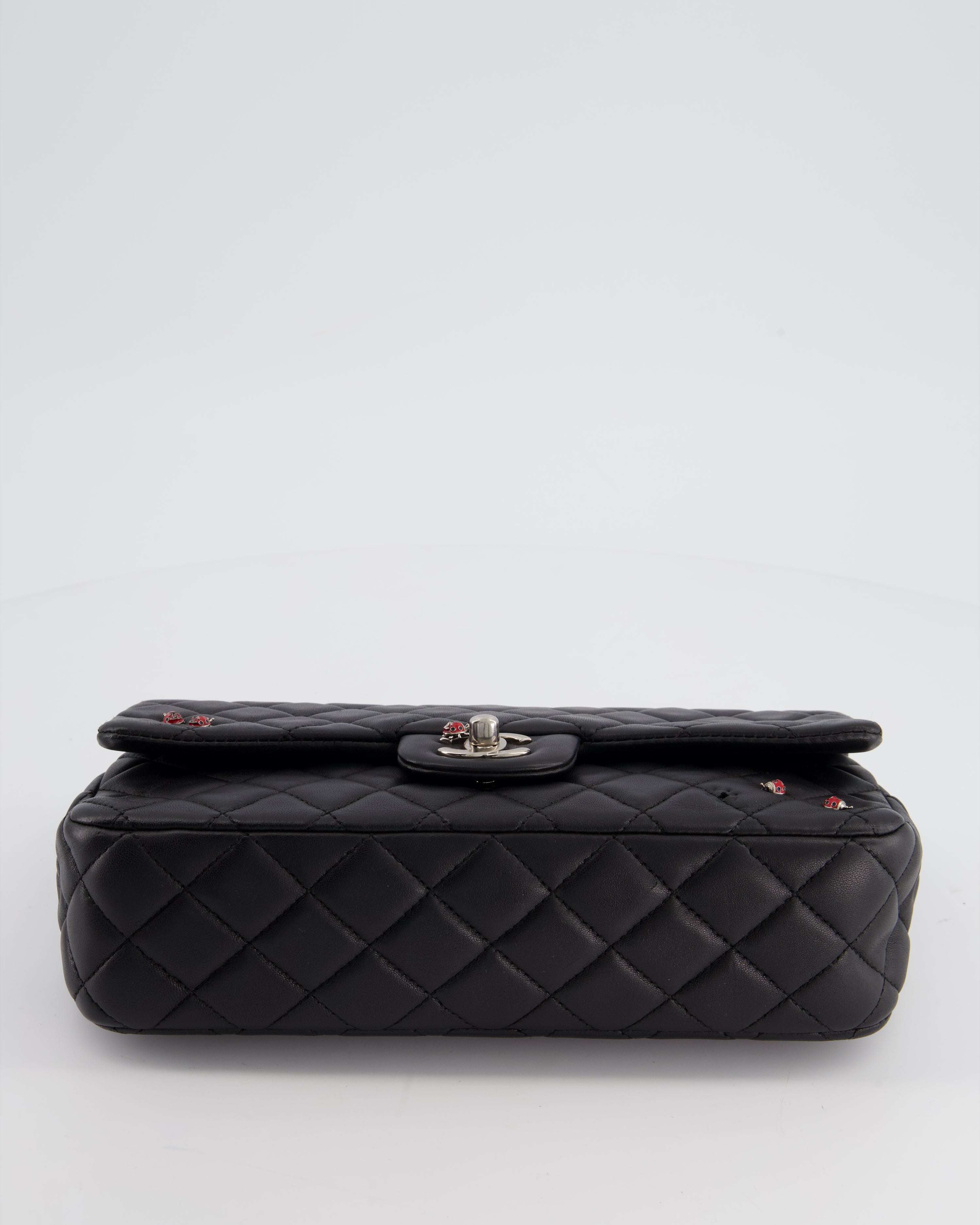 *LIMITED EDITION* Chanel Black Single Flap Bag with Ladybird Embellishment in Lambskin with Silver Hardware