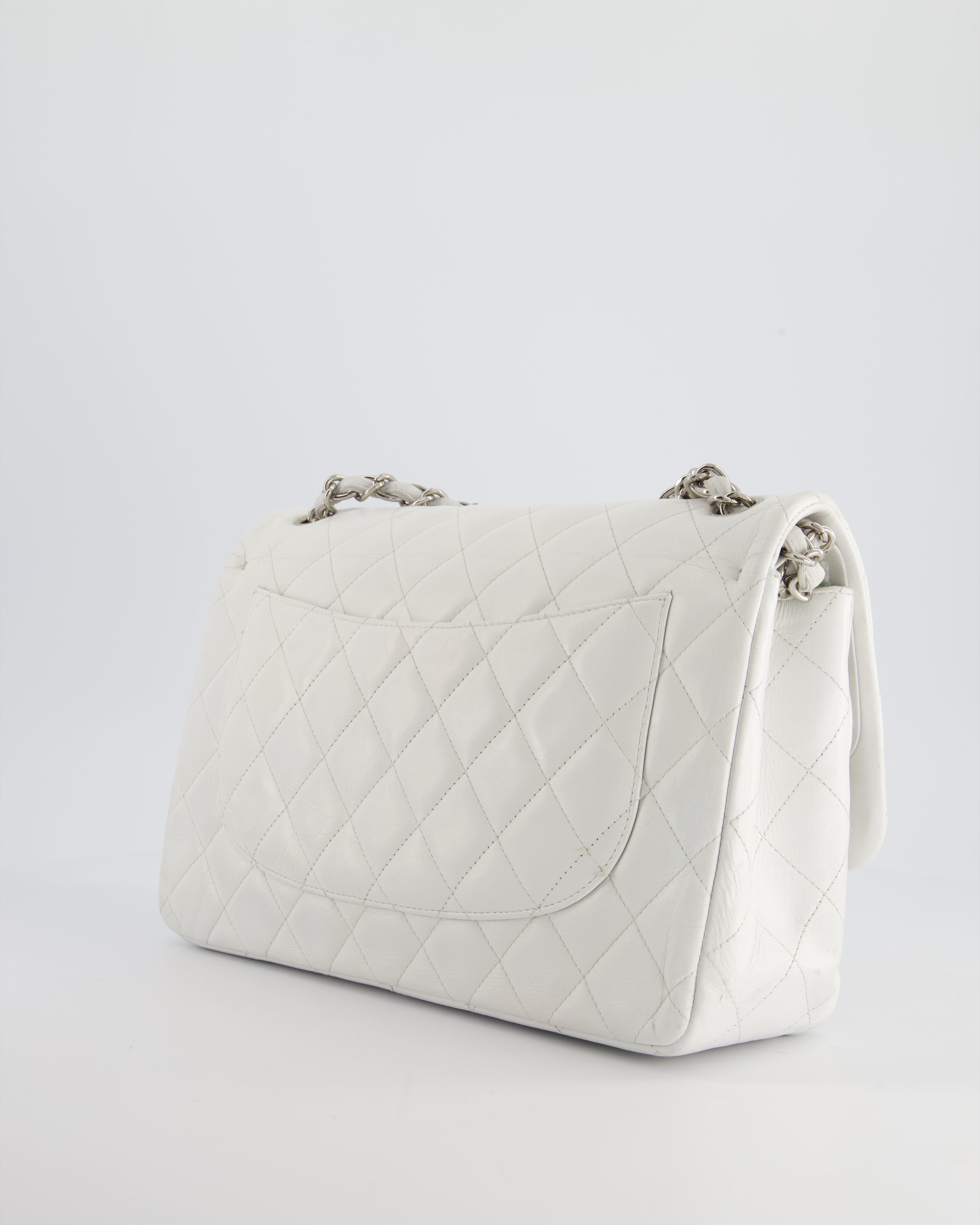 Chanel White Jumbo Classic Double Flap Bag in Lambskin Leather with Silver Hardware RRP £9,240