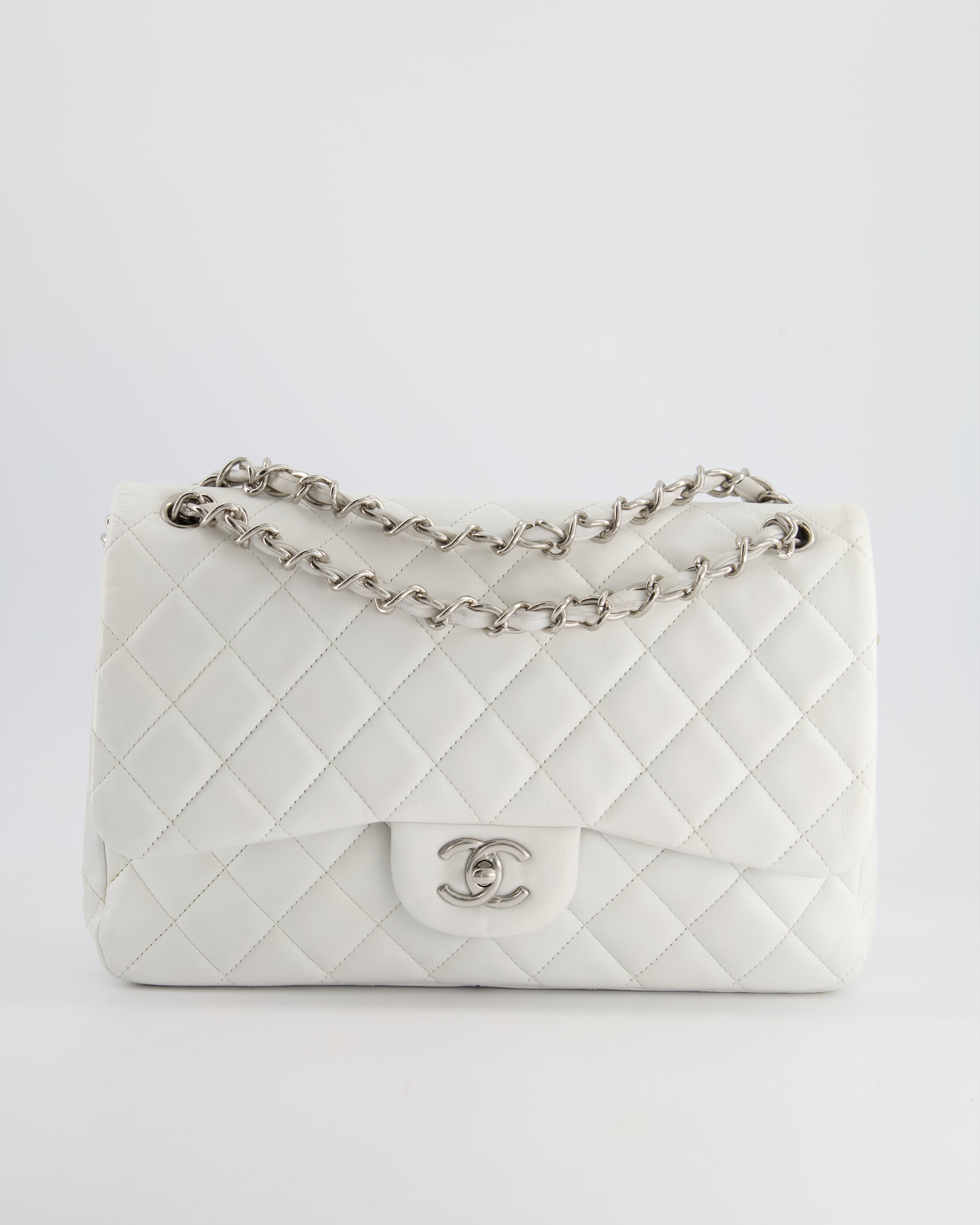 Chanel White Jumbo Classic Double Flap Bag in Lambskin Leather with Silver Hardware RRP £9,240