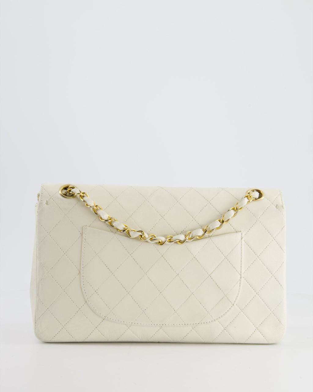 Chanel Vintage White Stitched Edge Classic Double Flap Bag with 24K Gold Hardware