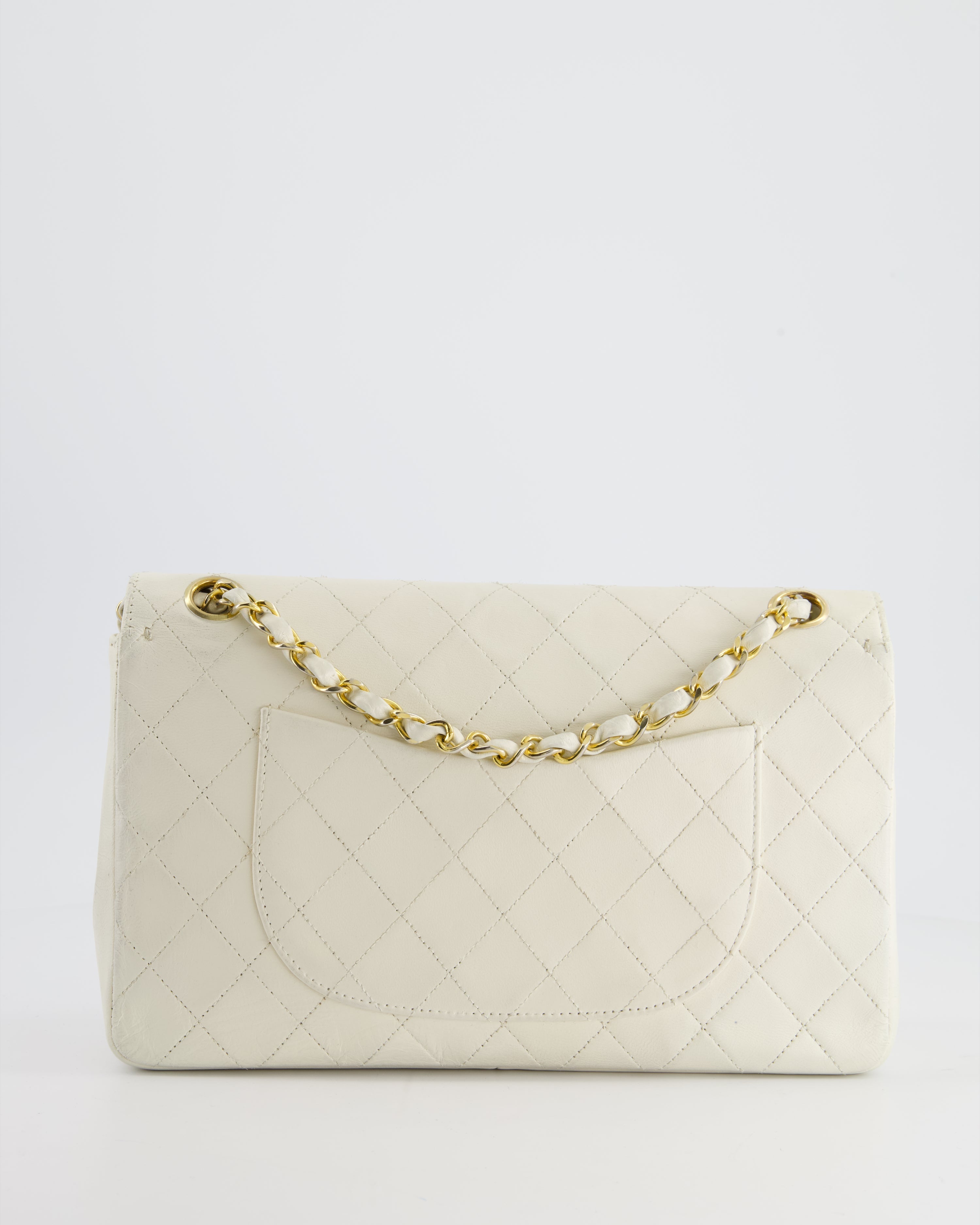 Chanel Vintage White Stitched Edge Classic Double Flap Bag with 24K Gold Hardware