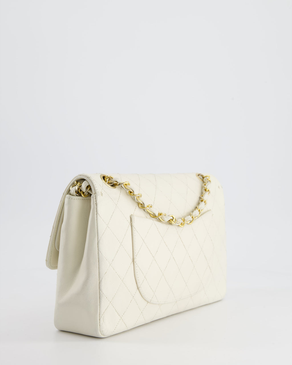 Chanel Vintage White Stitched Edge Classic Double Flap Bag with 24K Gold Hardware