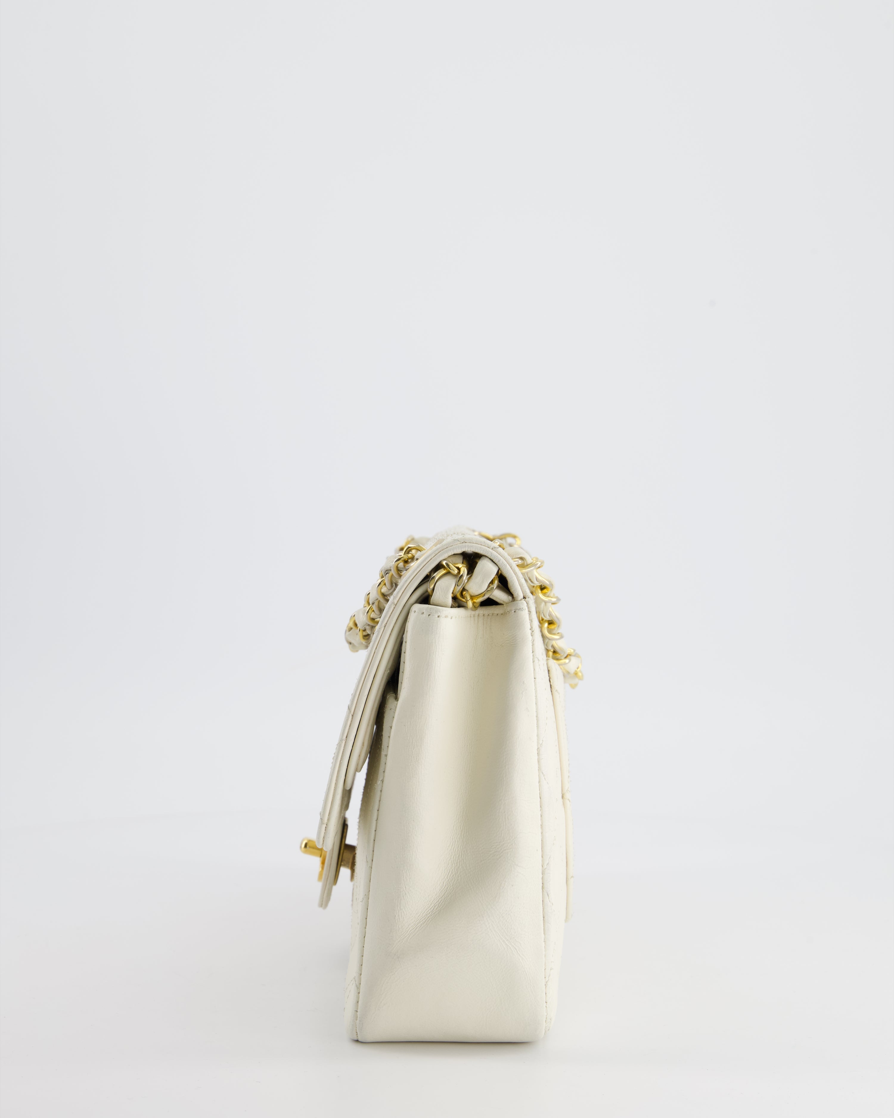 Chanel Vintage White Stitched Edge Classic Double Flap Bag with 24K Gold Hardware