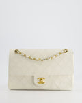Chanel Vintage White Stitched Edge Classic Double Flap Bag with 24K Gold Hardware