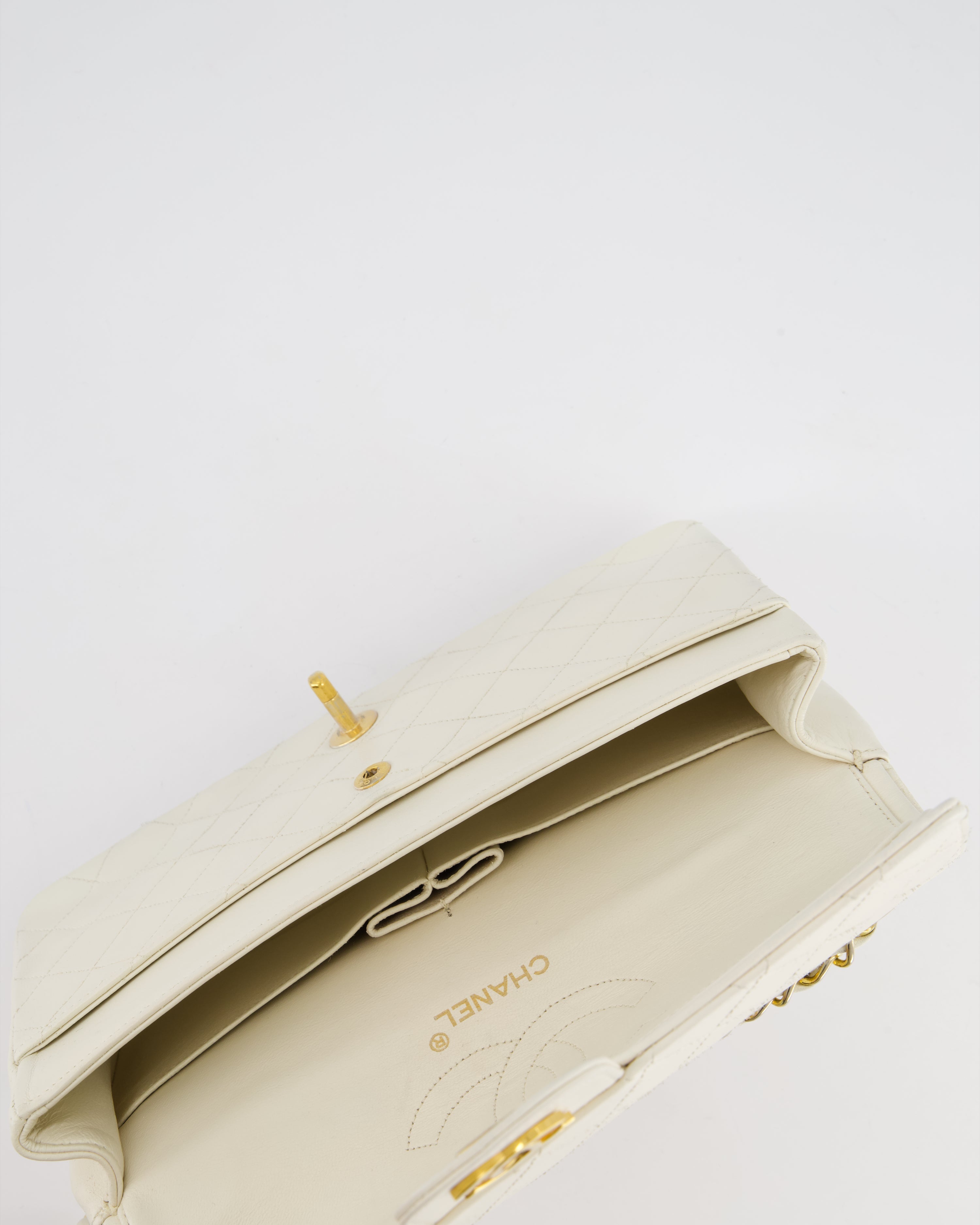 Chanel Vintage White Stitched Edge Classic Double Flap Bag with 24K Gold Hardware