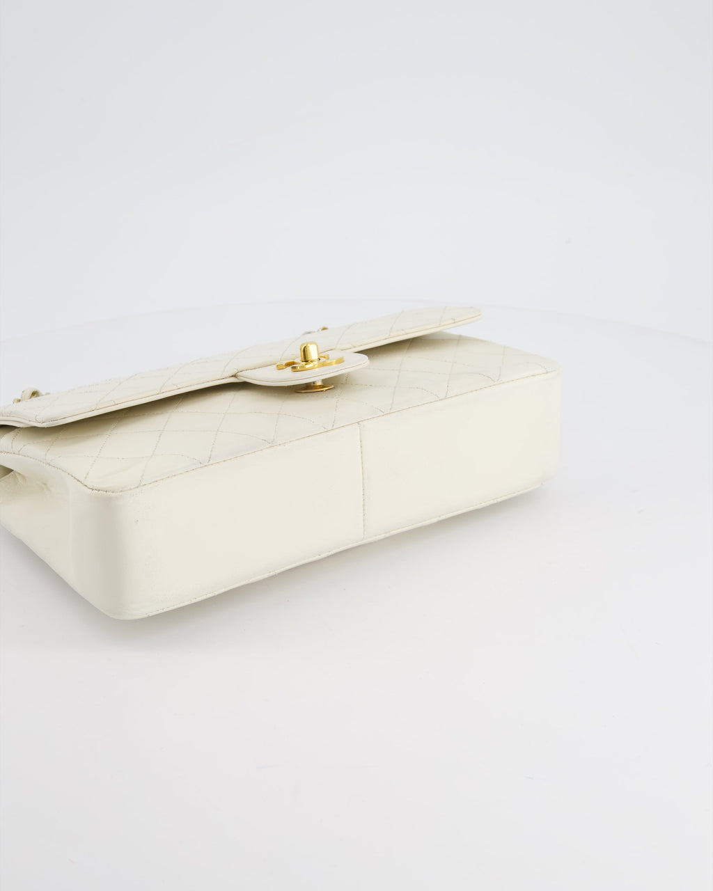 Chanel Vintage White Stitched Edge Classic Double Flap Bag with 24K Gold Hardware