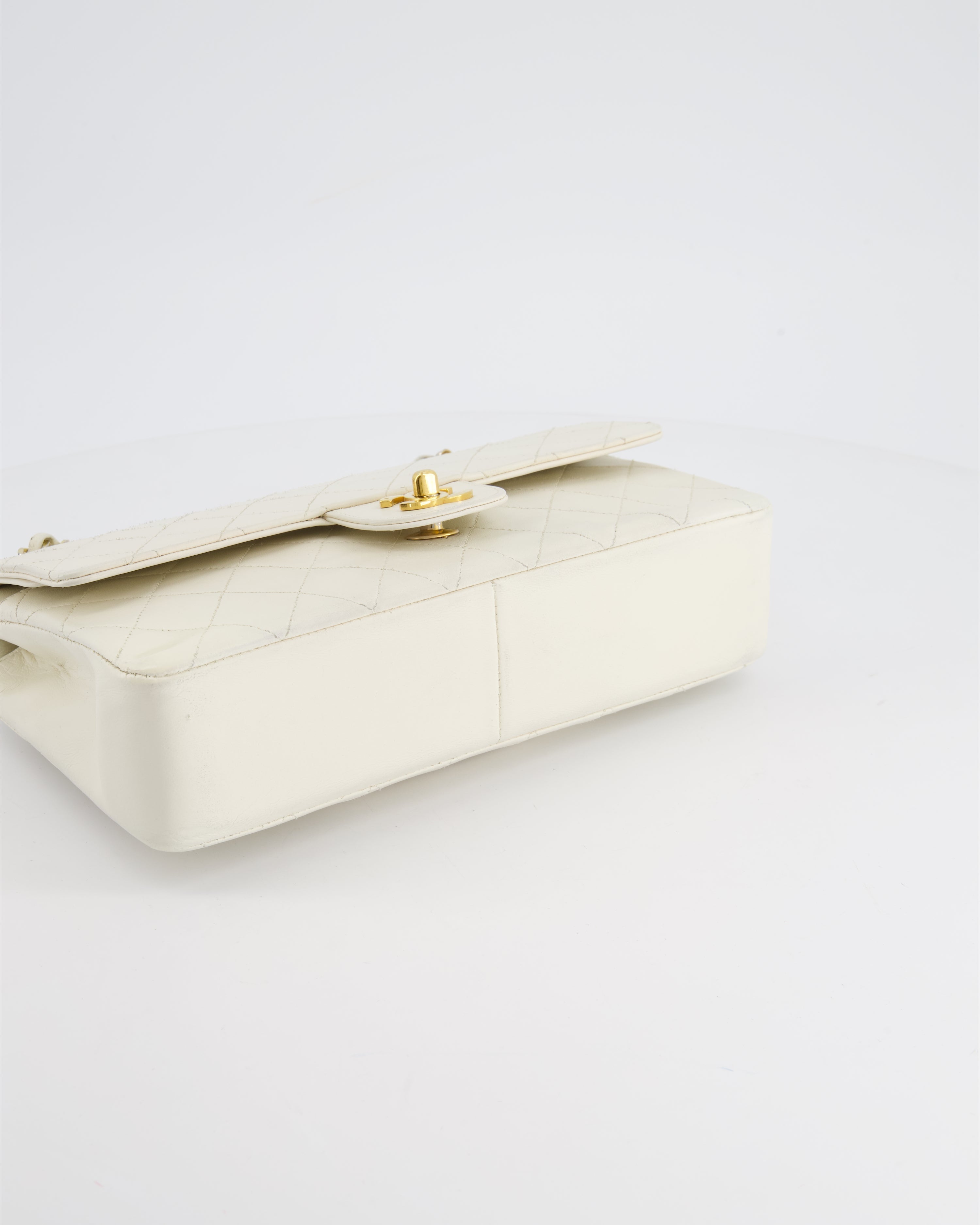 Chanel Vintage White Stitched Edge Classic Double Flap Bag with 24K Gold Hardware