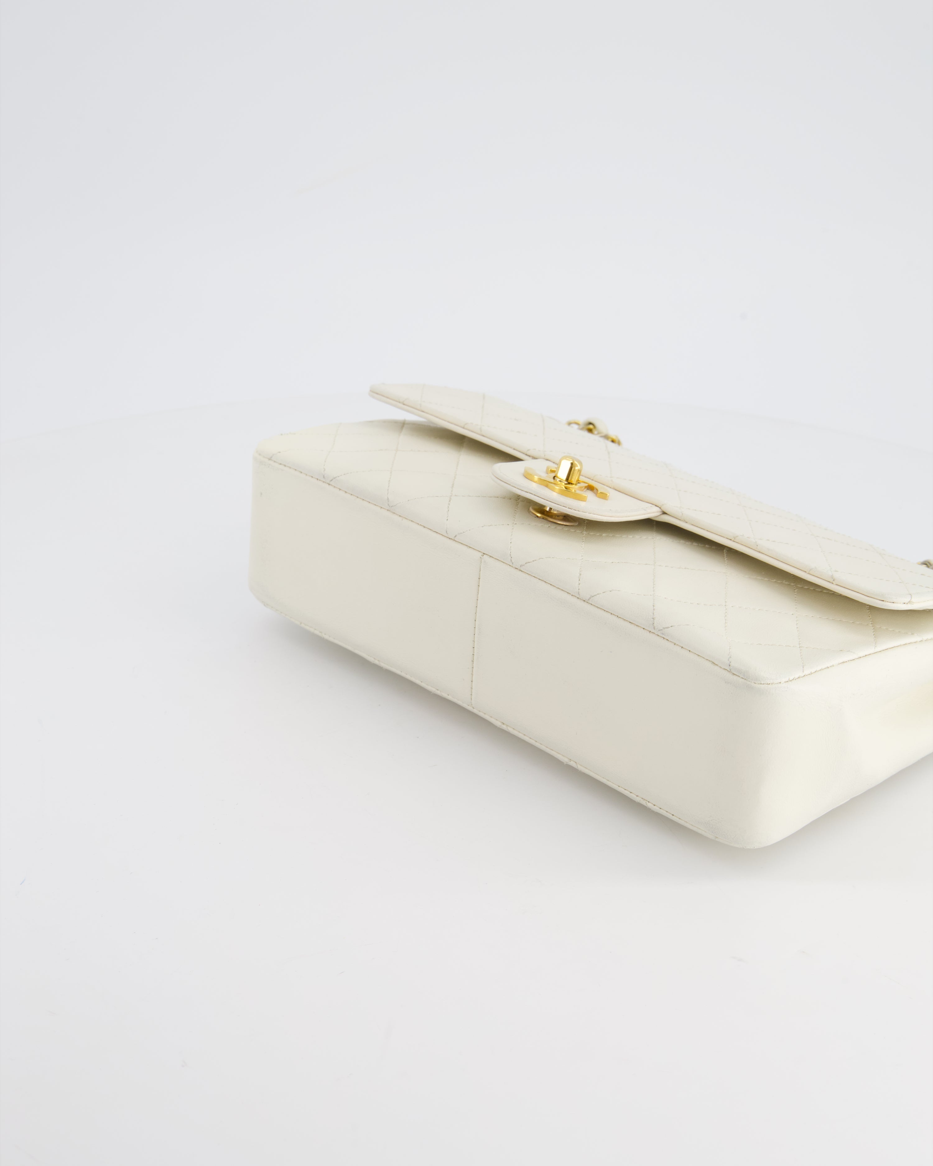Chanel Vintage White Stitched Edge Classic Double Flap Bag with 24K Gold Hardware