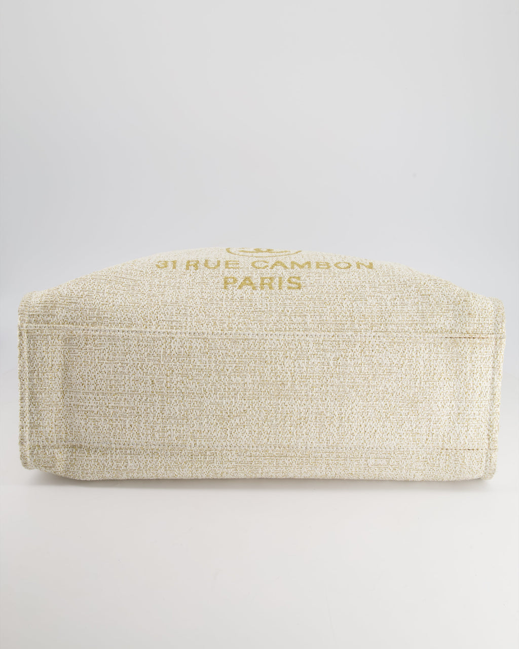 Chanel Cream Tweed Large Deauville Tote Bag with Gold Fabric Detail & Champagne Gold Hardware