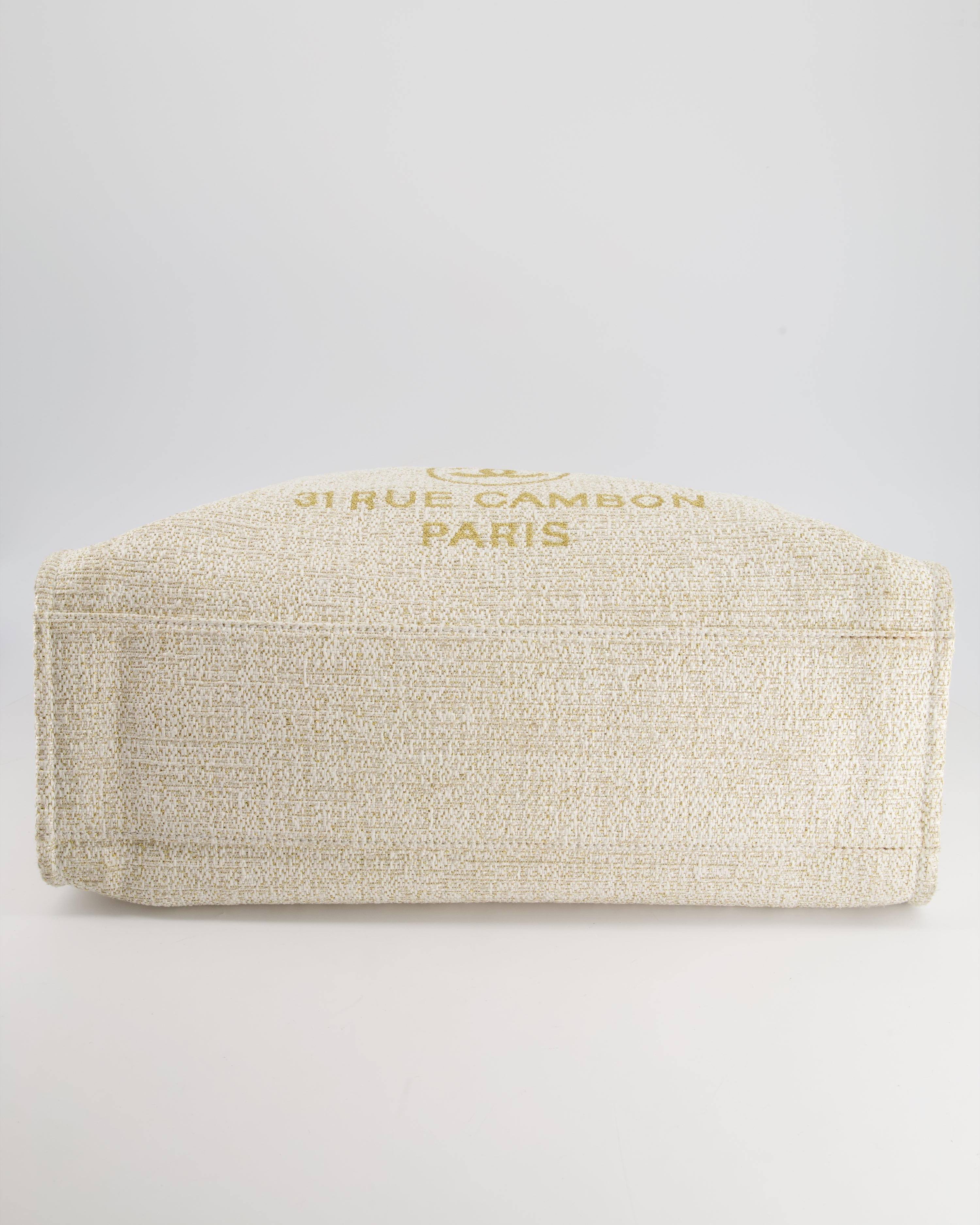 Chanel Cream Tweed Large Deauville Tote Bag with Gold Fabric Detail & Champagne Gold Hardware