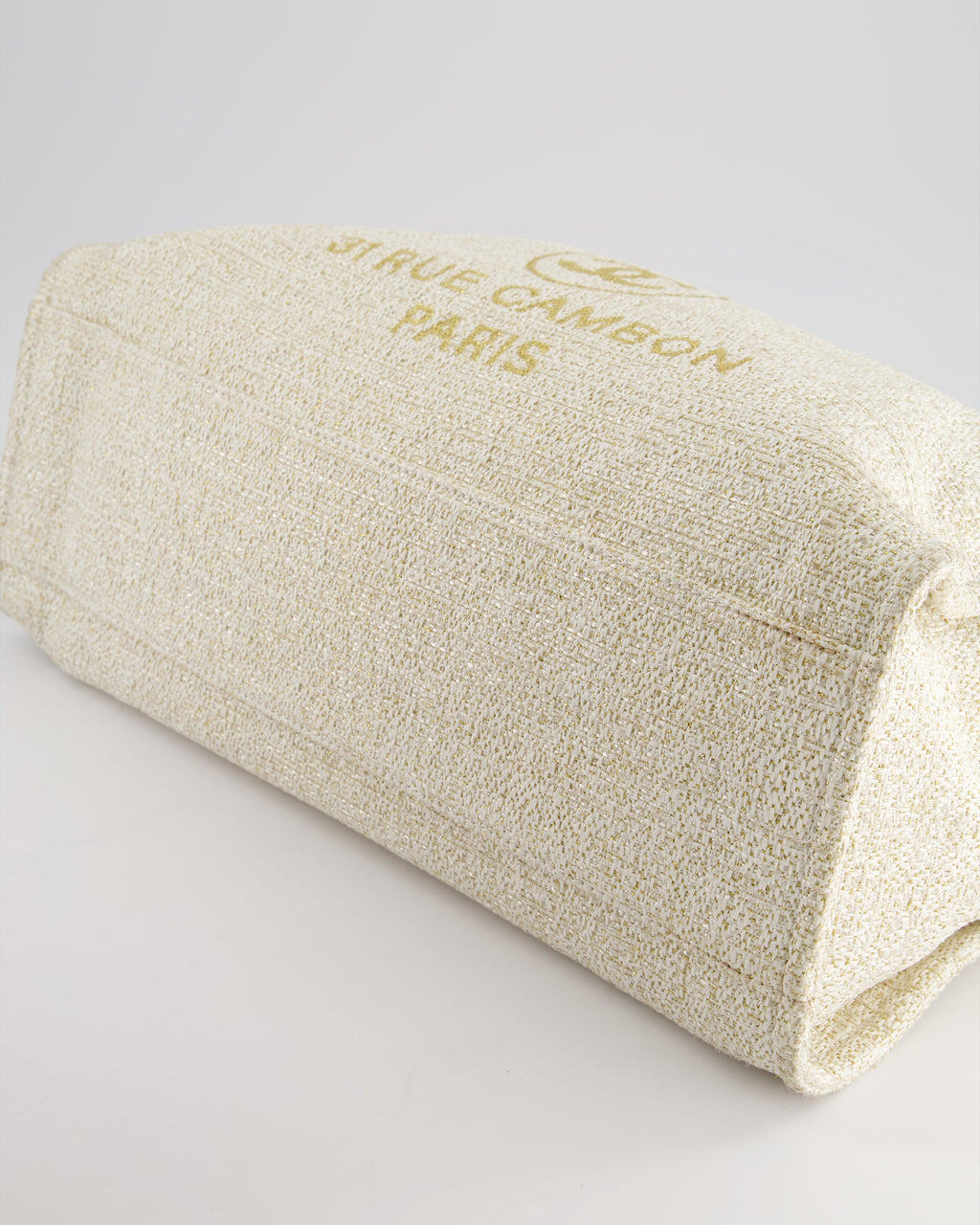 Chanel Cream Tweed Large Deauville Tote Bag with Gold Fabric Detail & Champagne Gold Hardware