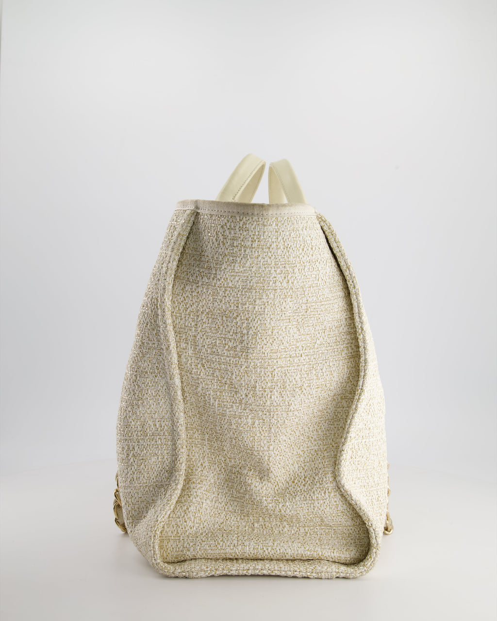 Chanel Cream Tweed Large Deauville Tote Bag with Gold Fabric Detail & Champagne Gold Hardware