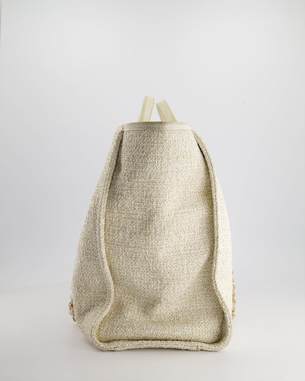 Chanel Cream Tweed Large Deauville Tote Bag with Gold Fabric Detail & Champagne Gold Hardware