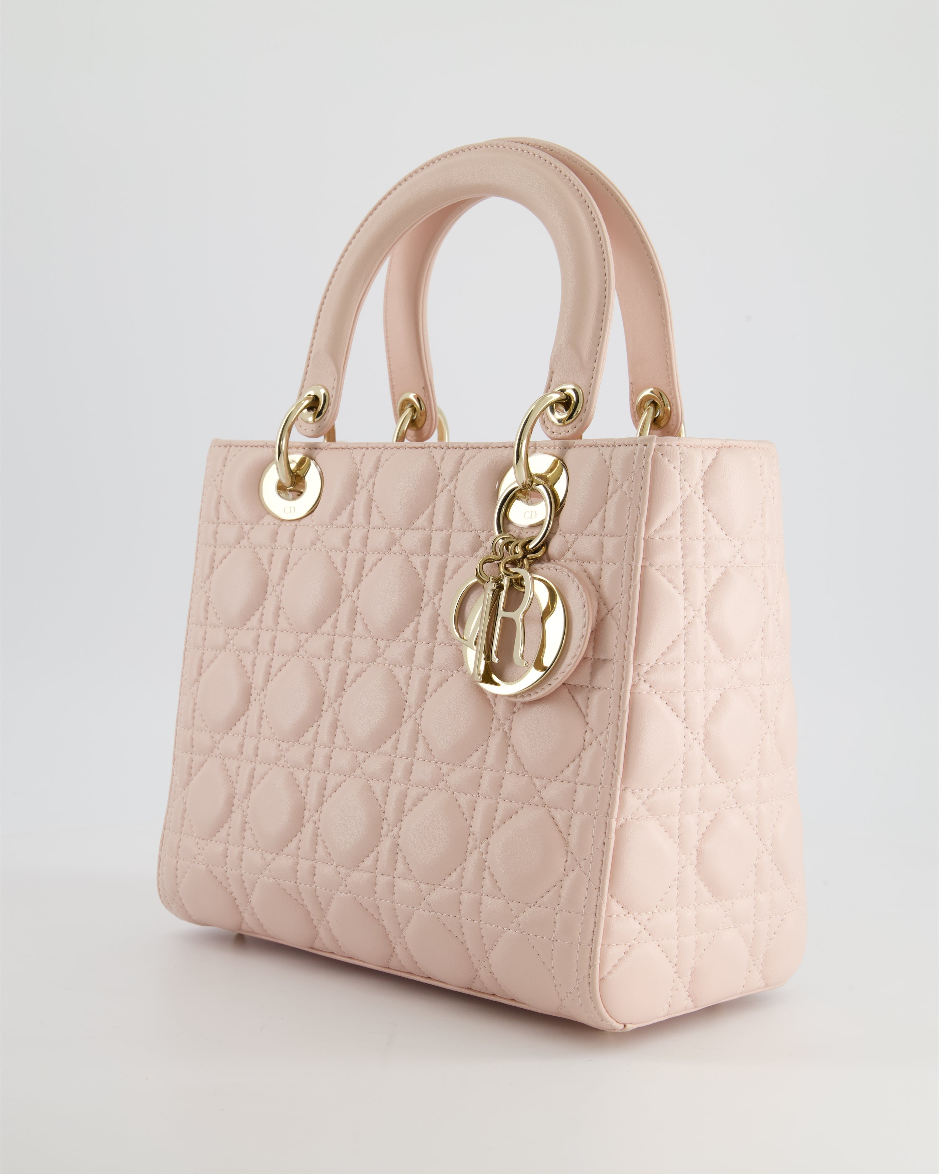 Christian Dior Heavenly Pink Medium Lady Dior Bag in Lambskin Leather with Champagne Gold Hardware