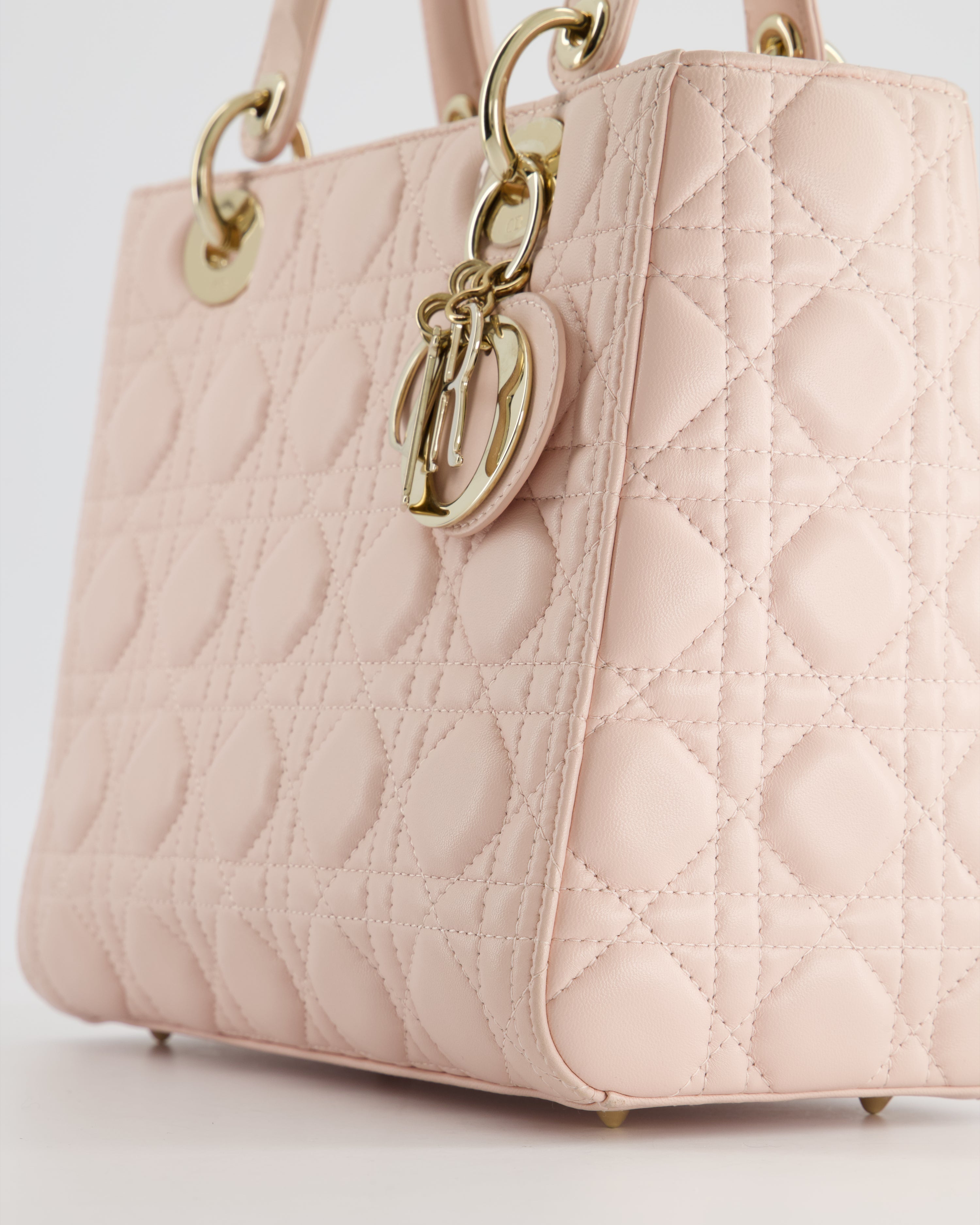 Christian Dior Heavenly Pink Medium Lady Dior Bag in Lambskin Leather with Champagne Gold Hardware