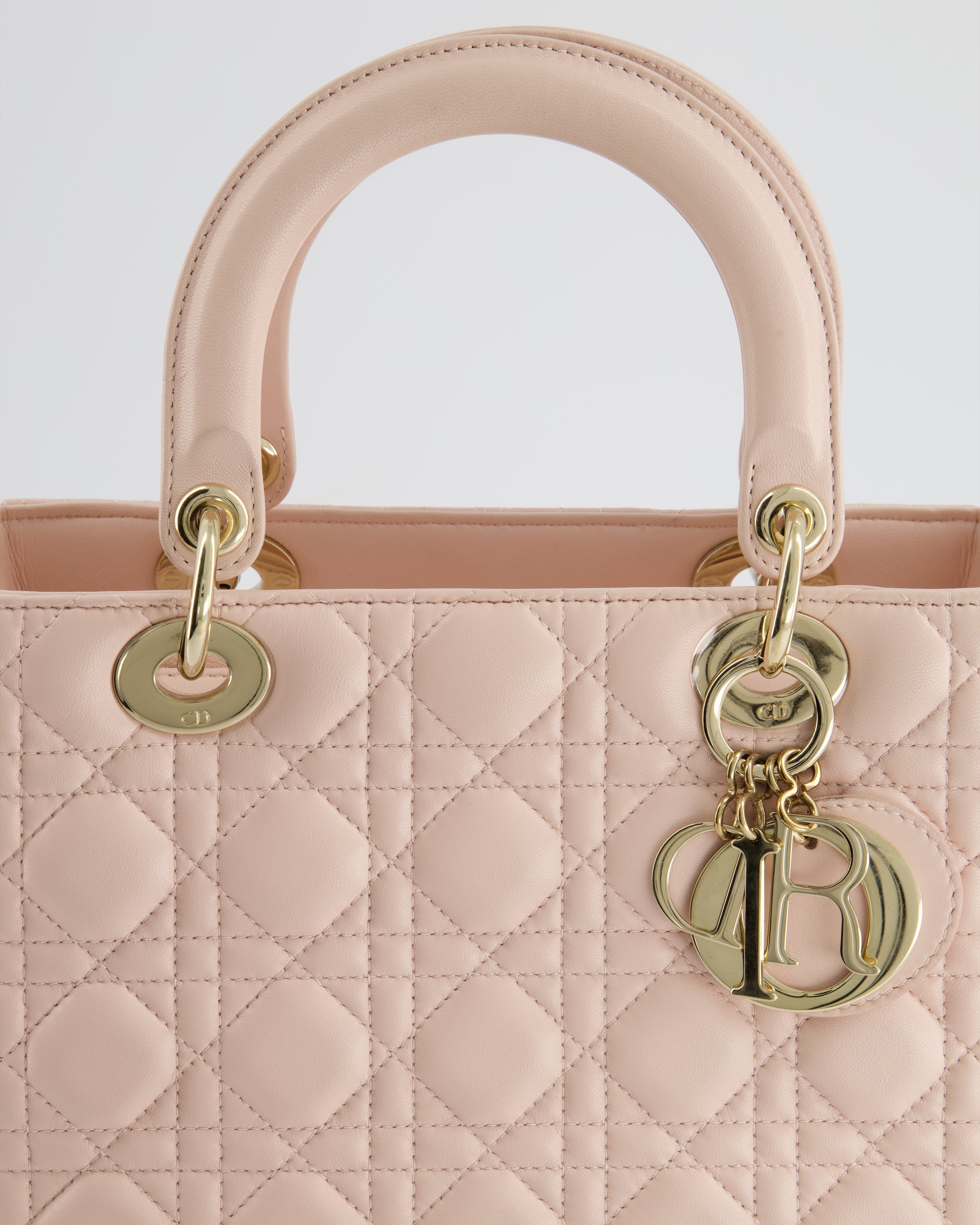 Christian Dior Heavenly Pink Medium Lady Dior Bag in Lambskin Leather with Champagne Gold Hardware
