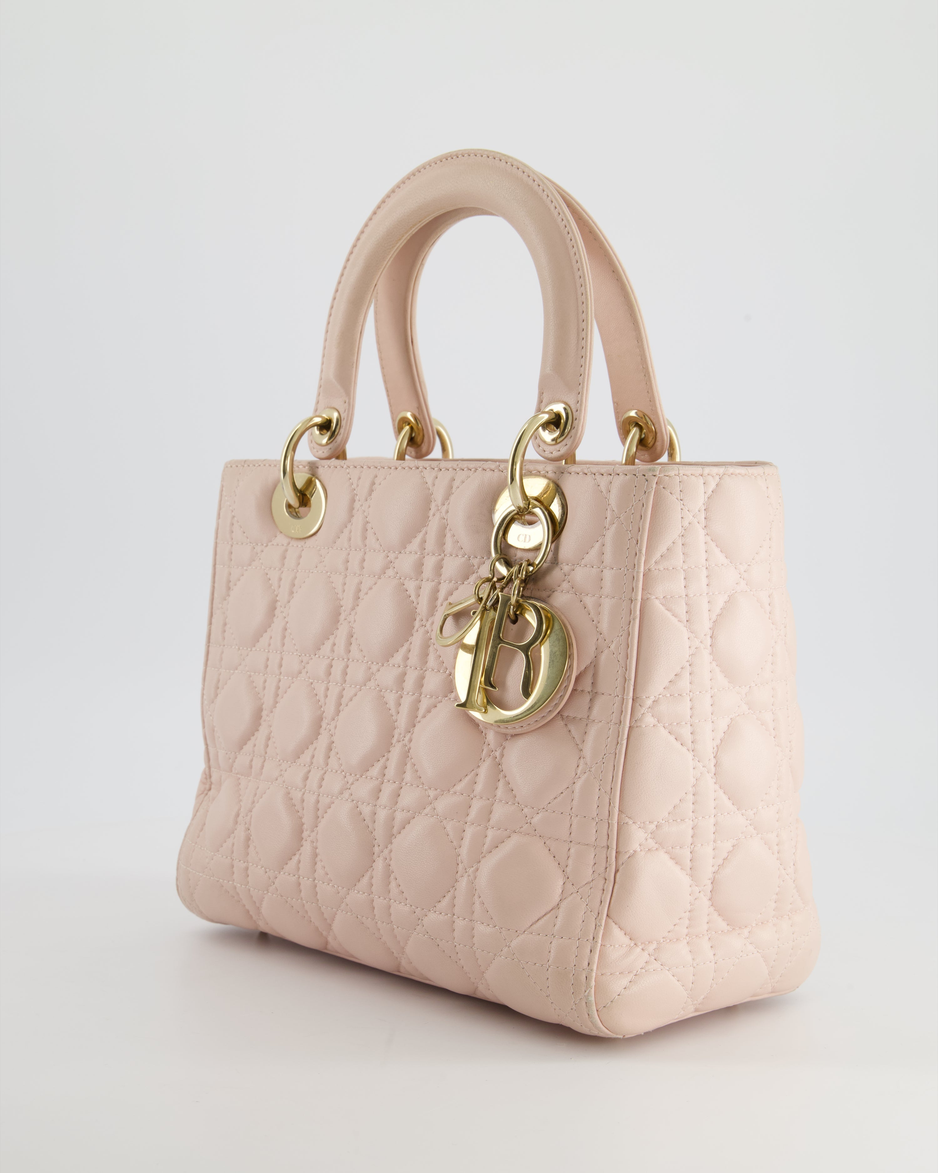 Christian Dior Heavenly Pink Medium Lady Dior Bag in Lambskin Leather with Champagne Gold Hardware